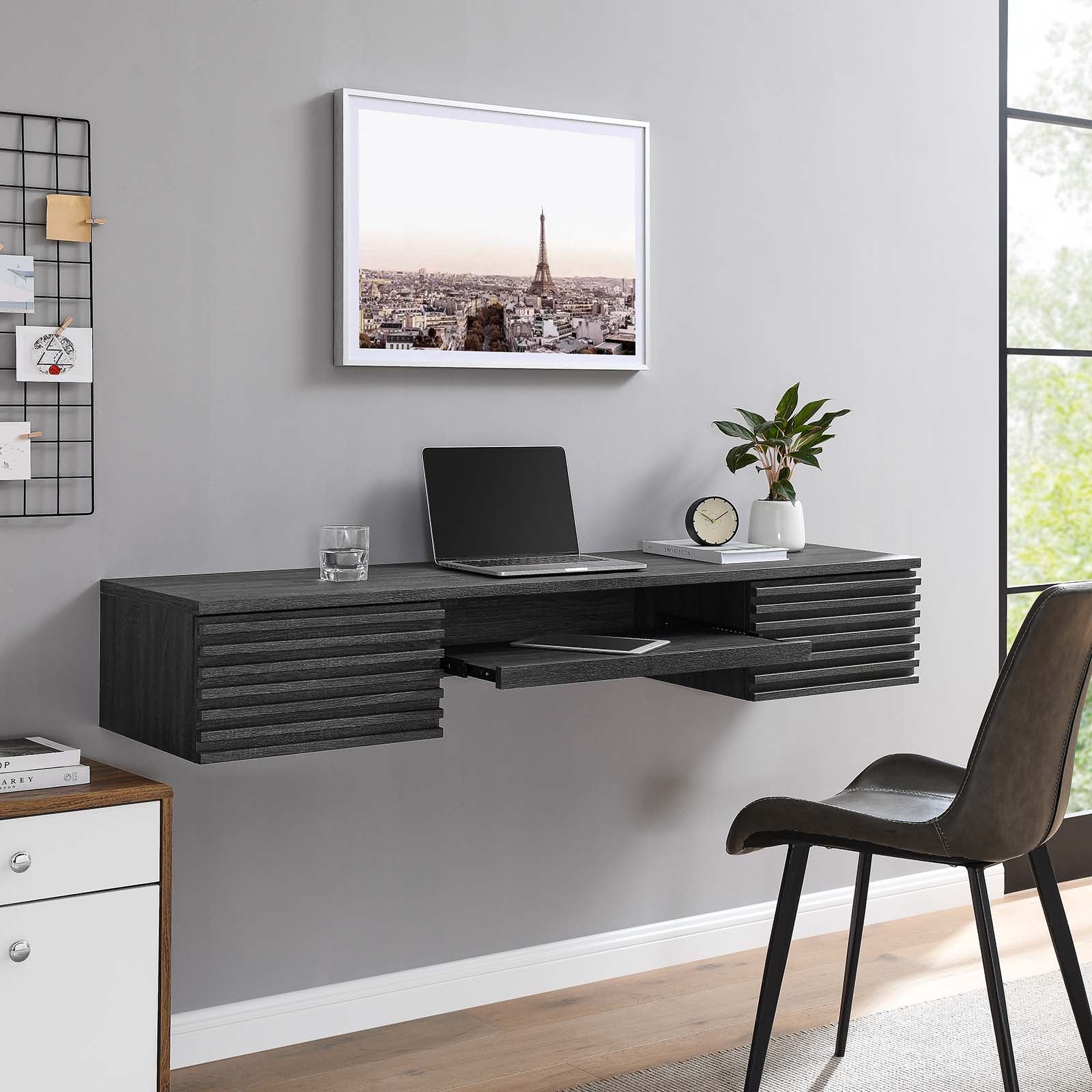 Modway Desks - Render Wall Mount Wood Office Desk Charcoal