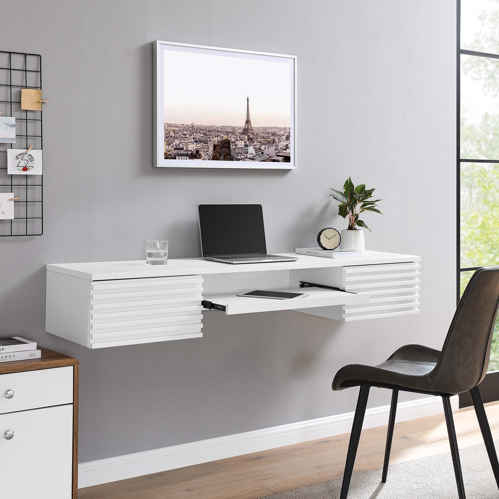 Modway Desks - Render Wall Mount Wood Office Desk White