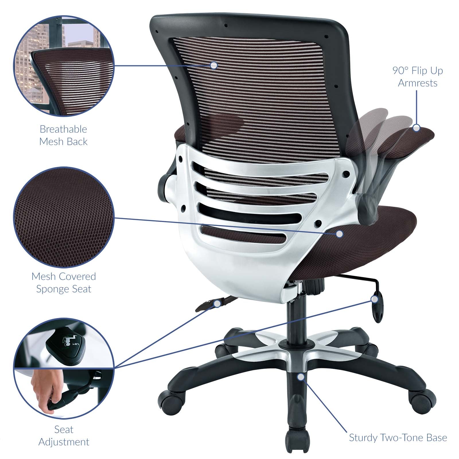 Modway Task Chairs - Edge Mesh Office Chair Brown