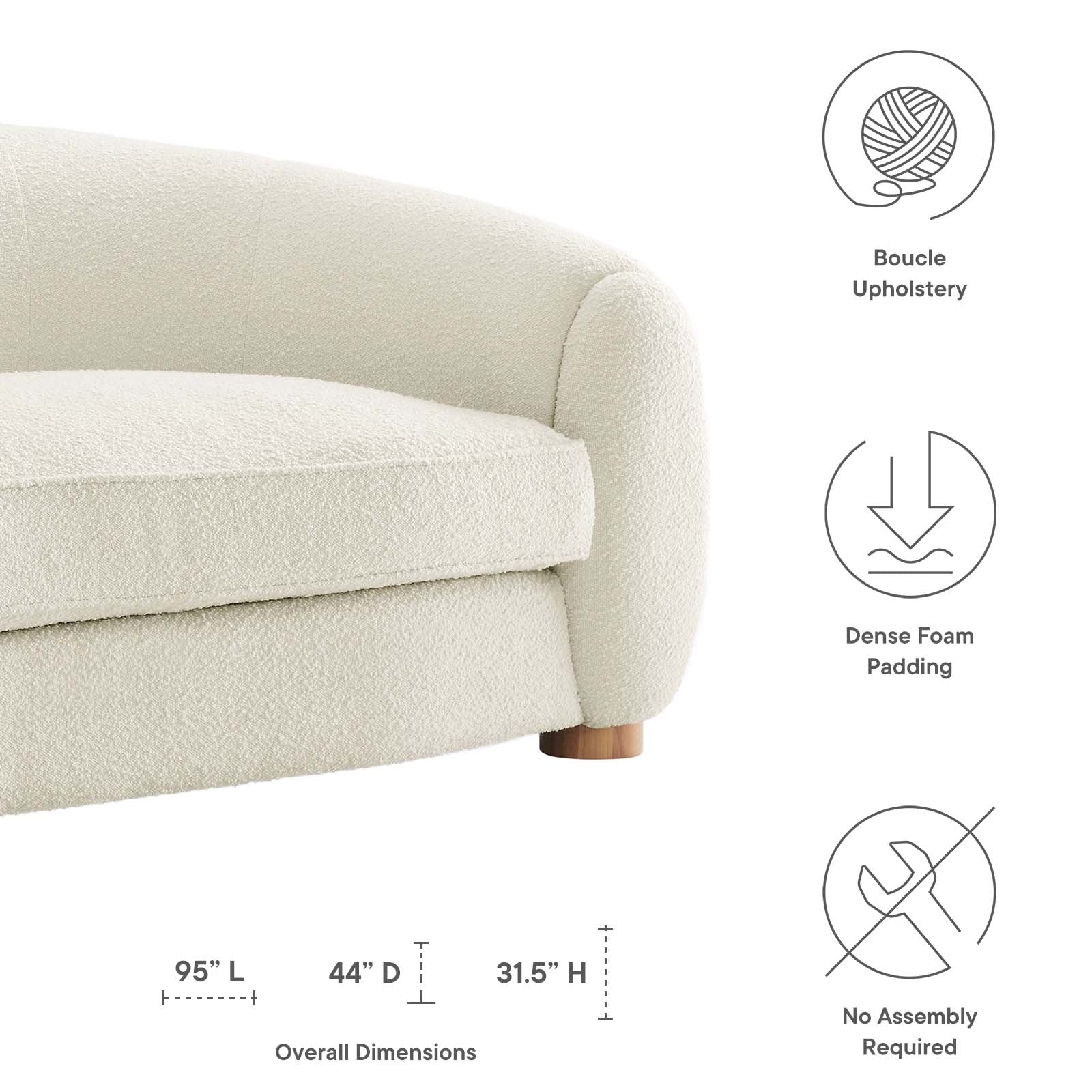 Modway Sofas & Couches - Abundant Boucle Upholstered Fabric Sofa Ivory