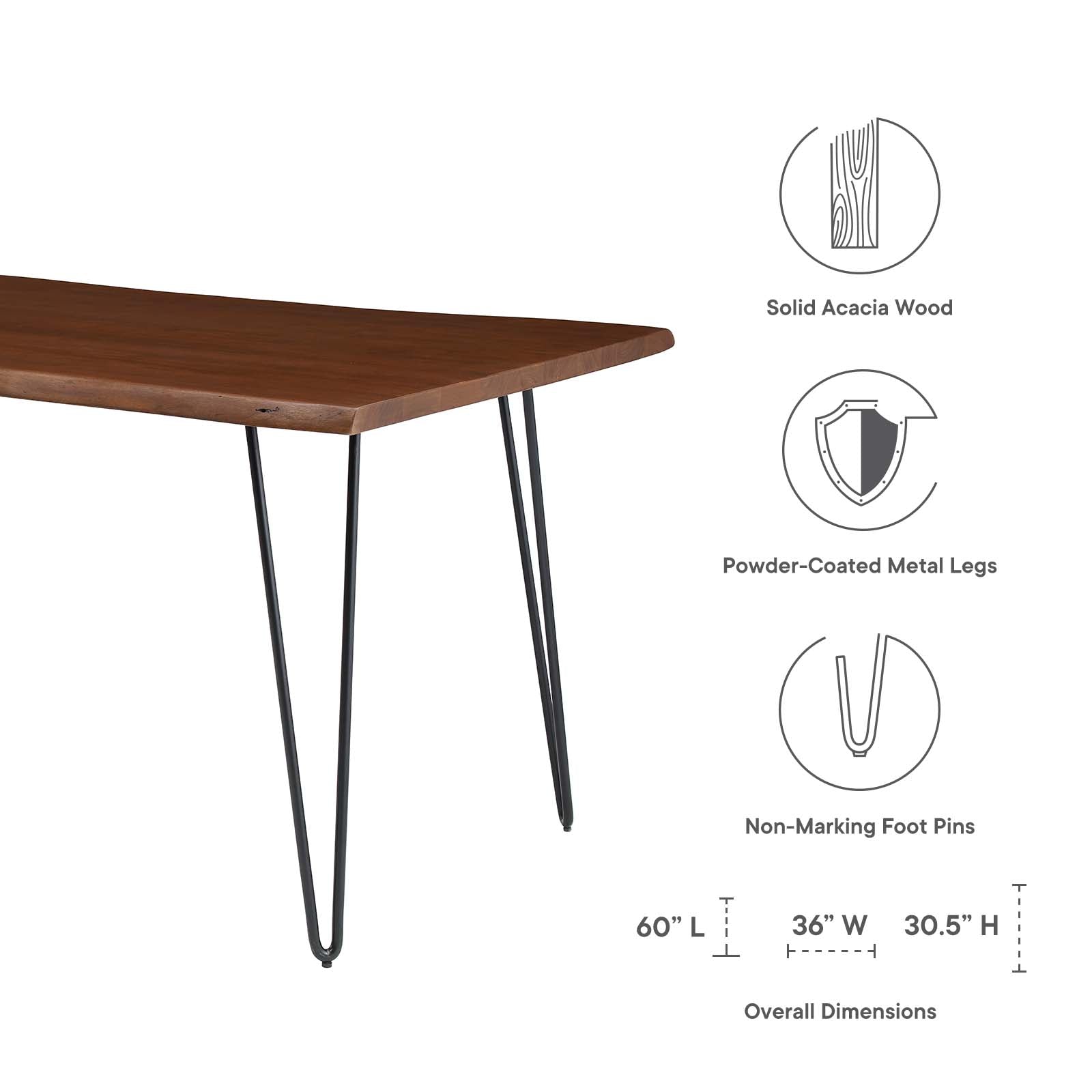 Modway Dining Tables - Henley 60" Live Edge Acacia Wood Dining Table Black Walnut