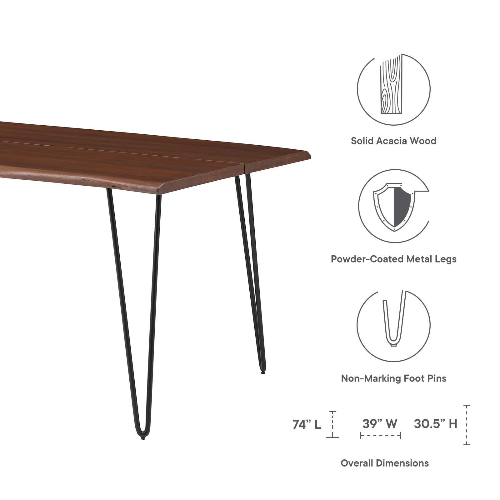 Modway Dining Tables - Ardor 74" Live Edge Acacia Wood Dining Table Black Walnut