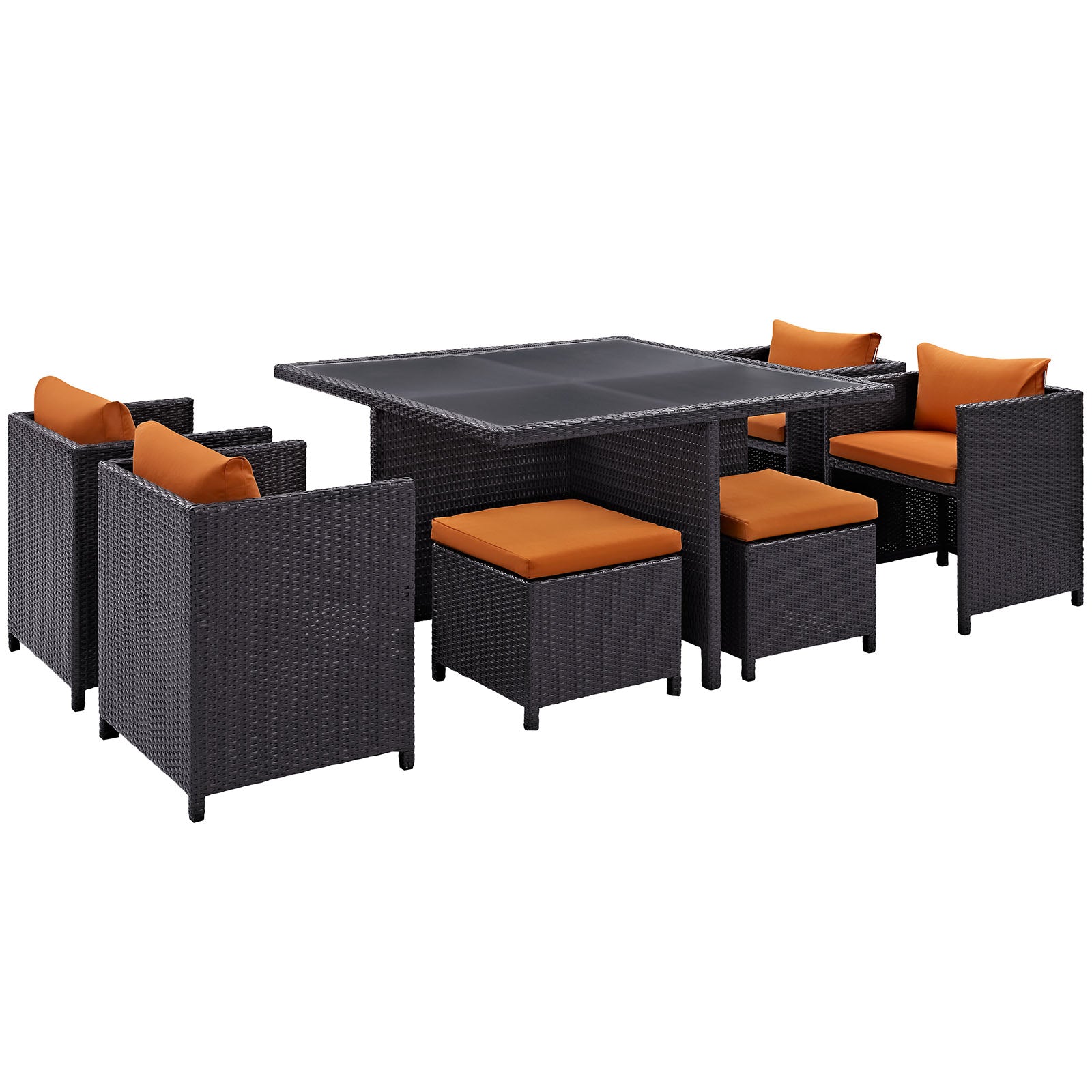 Modway Outdoor Dining Sets - Inverse 9 Piece Outdoor Patio Dining Set Espresso Orange