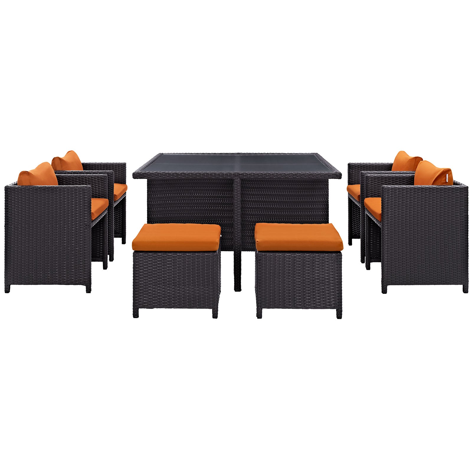 Modway Outdoor Dining Sets - Inverse 9 Piece Outdoor Patio Dining Set Espresso Orange