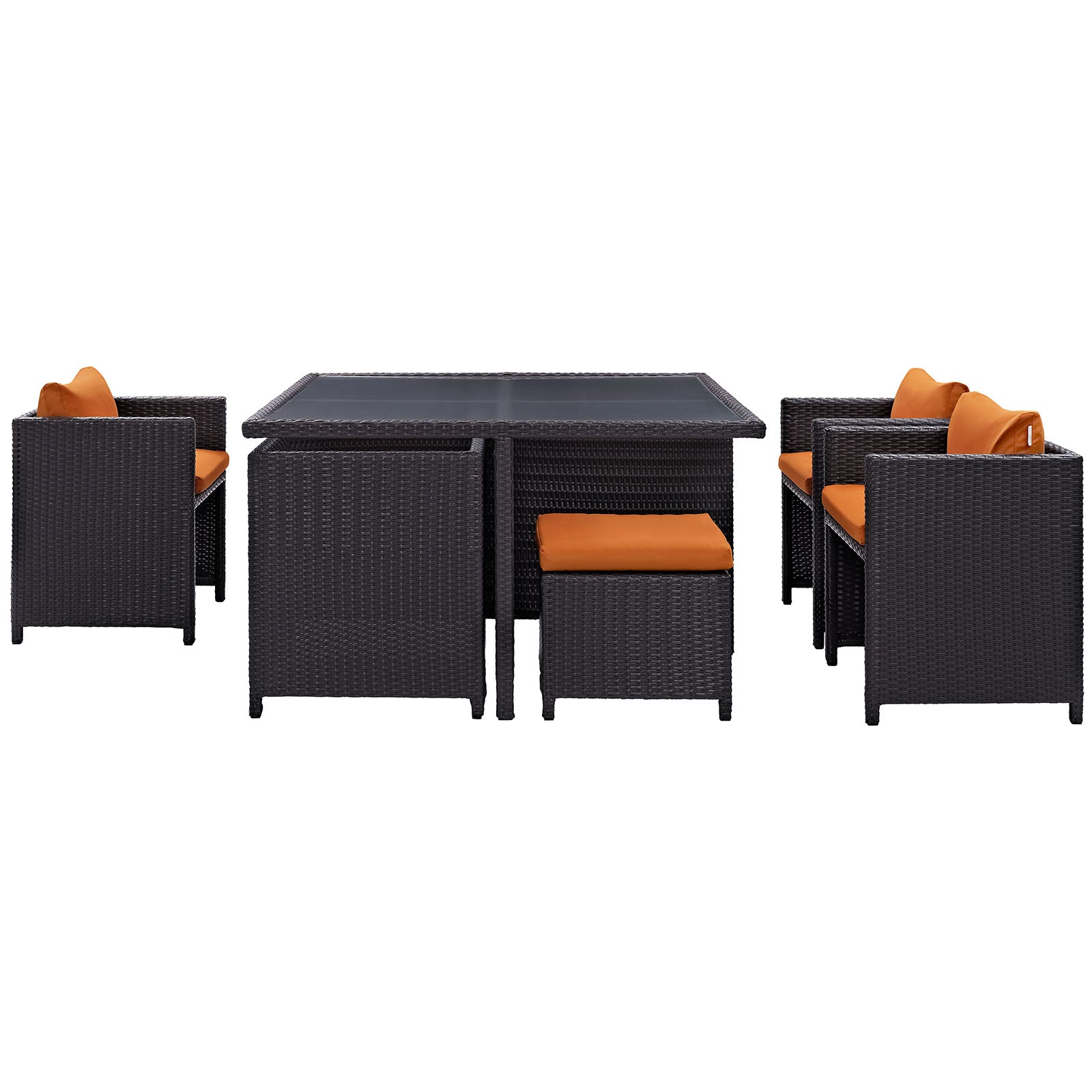 Modway Outdoor Dining Sets - Inverse 9 Piece Outdoor Patio Dining Set Espresso Orange