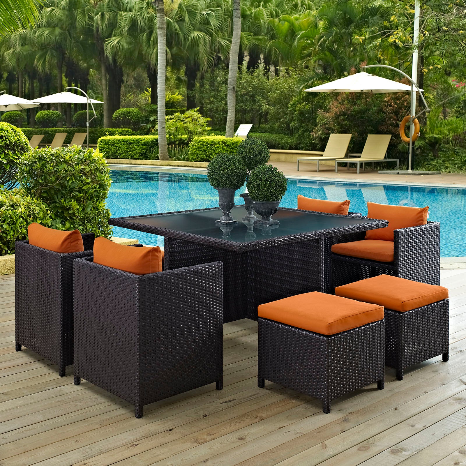 Modway Outdoor Dining Sets - Inverse 9 Piece Outdoor Patio Dining Set Espresso Orange