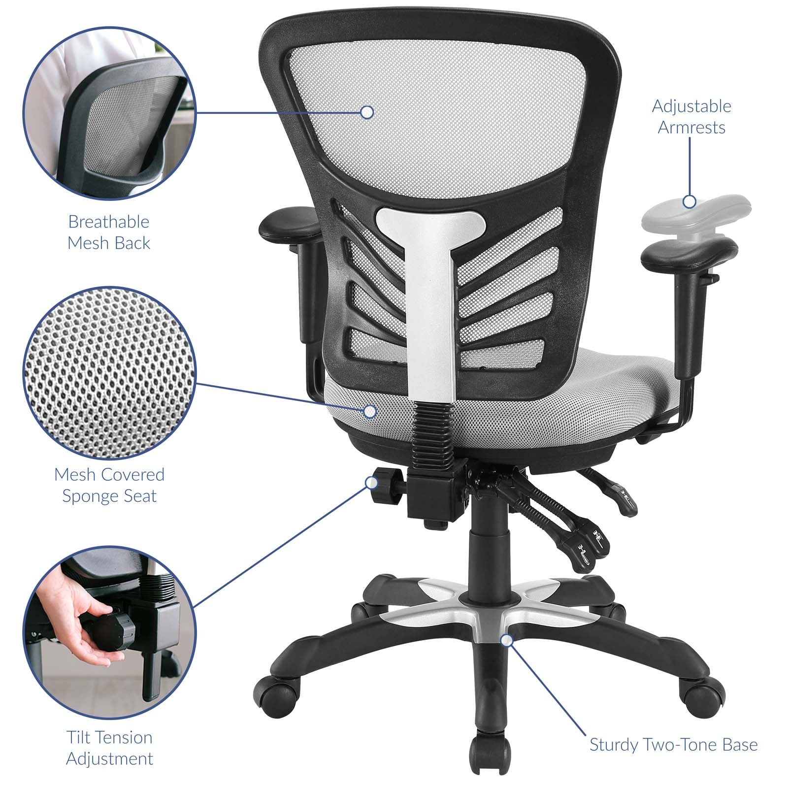 Modway Task Chairs - Articulate Mesh Office Chair Gray