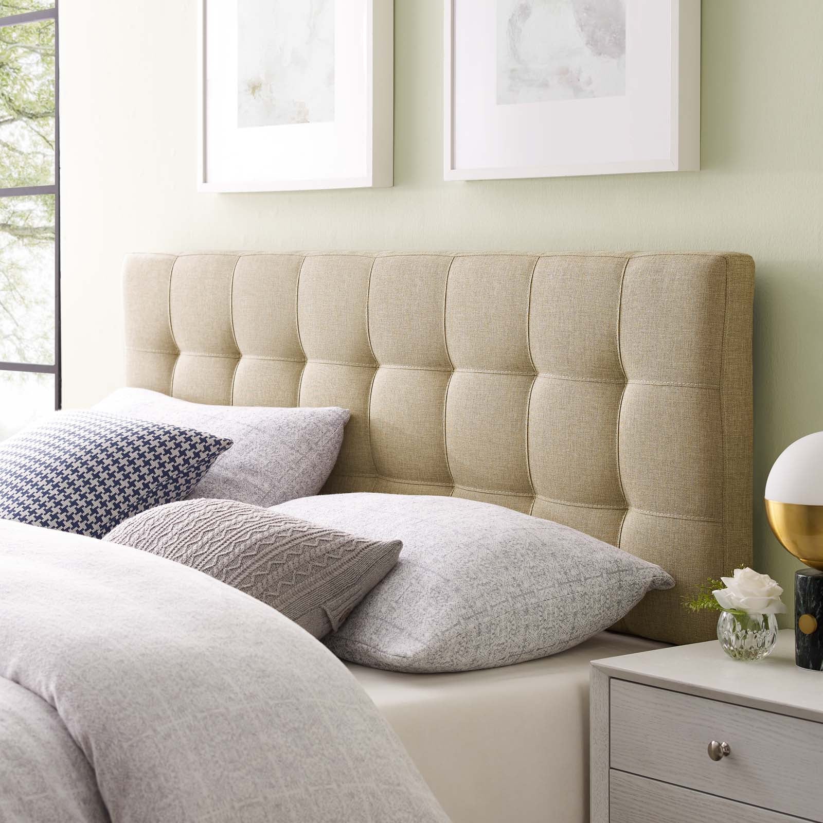 Modway Headboards - Lily Full Upholstered Fabric Headboard Beige