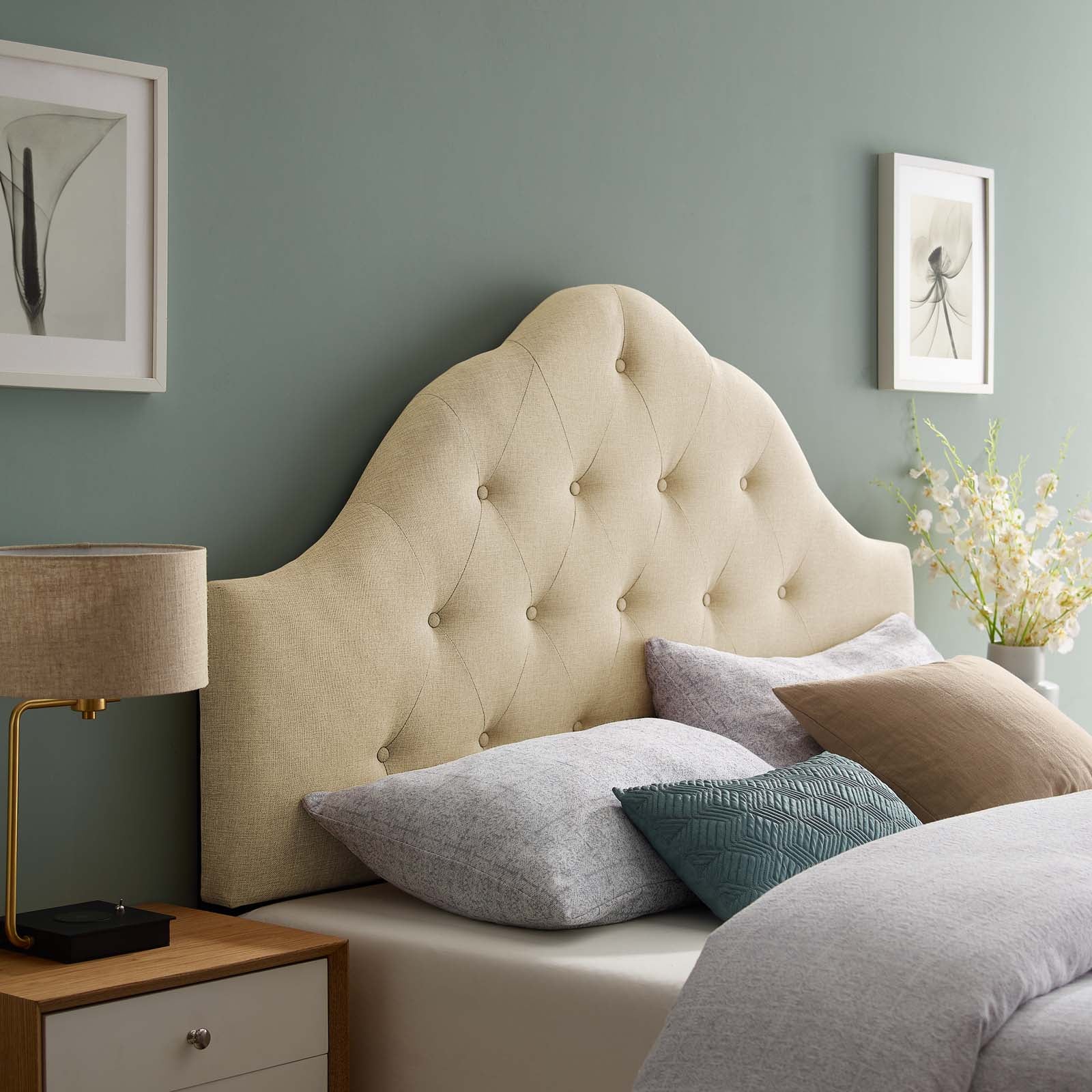 Modway Headboards - Sovereign Queen Upholstered Fabric Headboard Beige