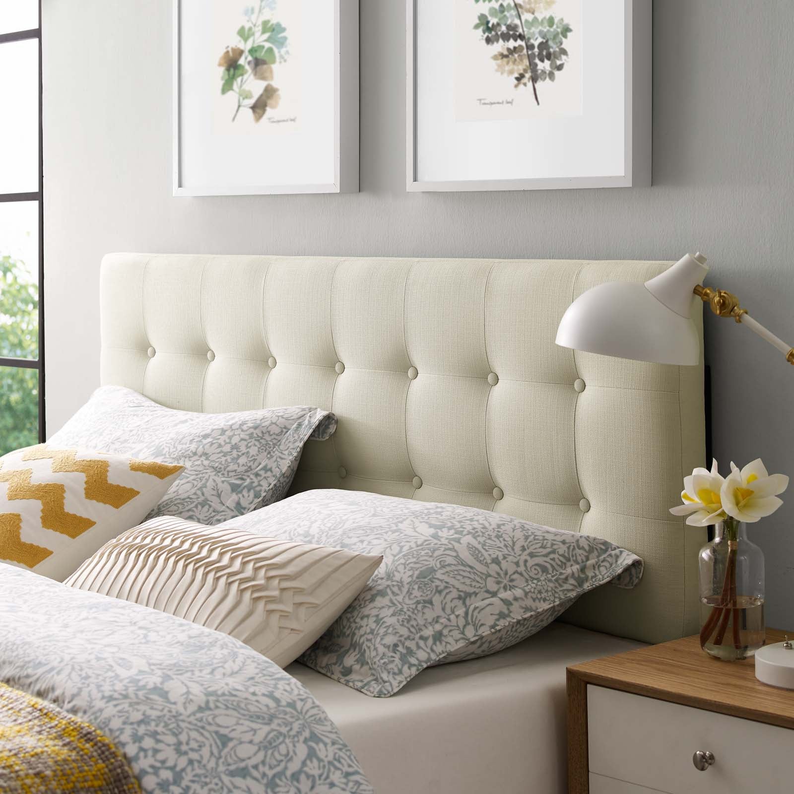 Modway Headboards - Emily King Upholstered Fabric Headboard Ivory