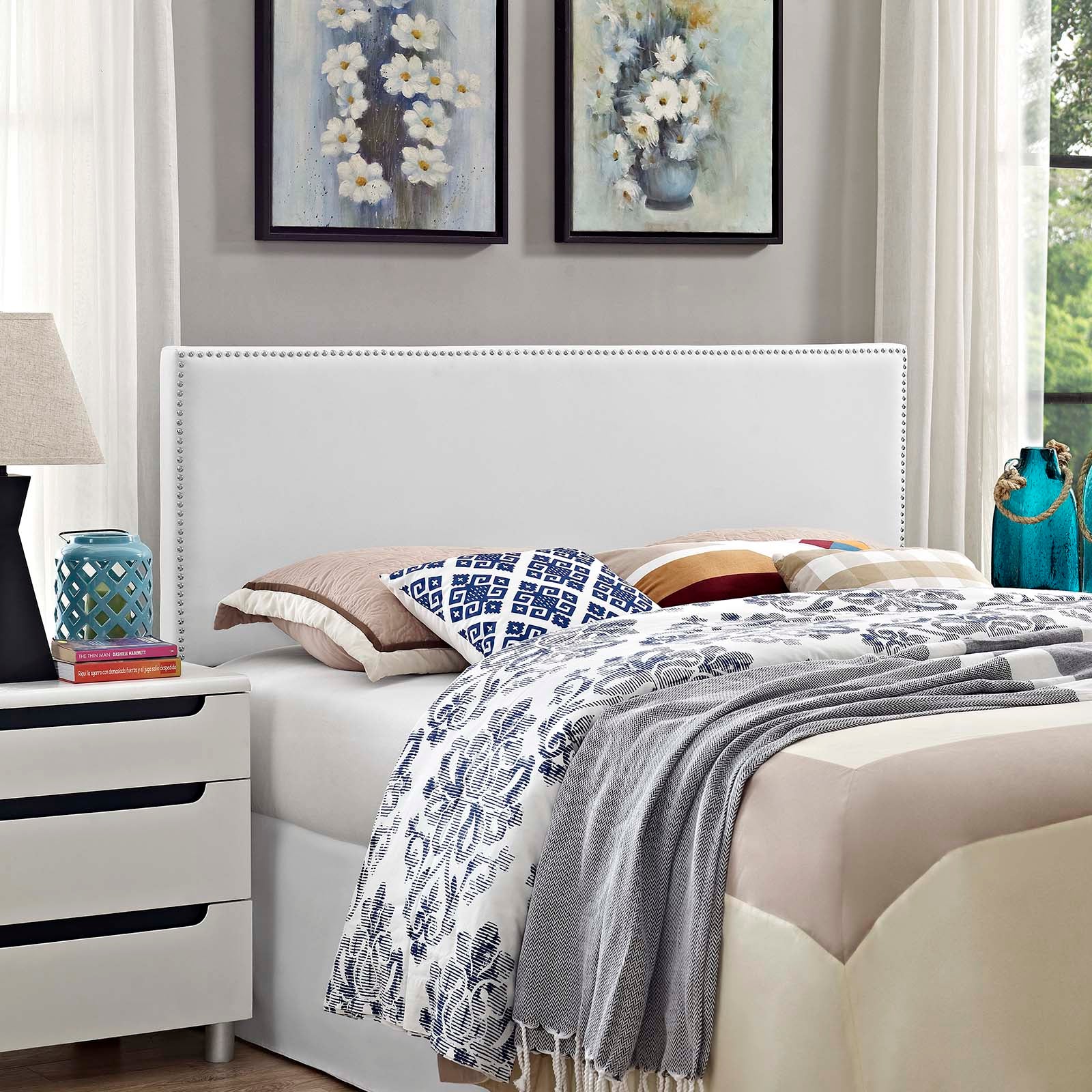 Modway Headboards - Phoebe Queen Upholstered Vinyl Headboard White