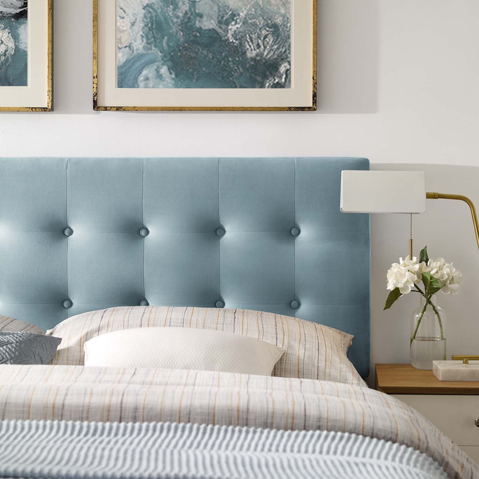 Modway Headboards - Emily Queen Biscuit Tufted Performance Velvet Headboard Light Blue