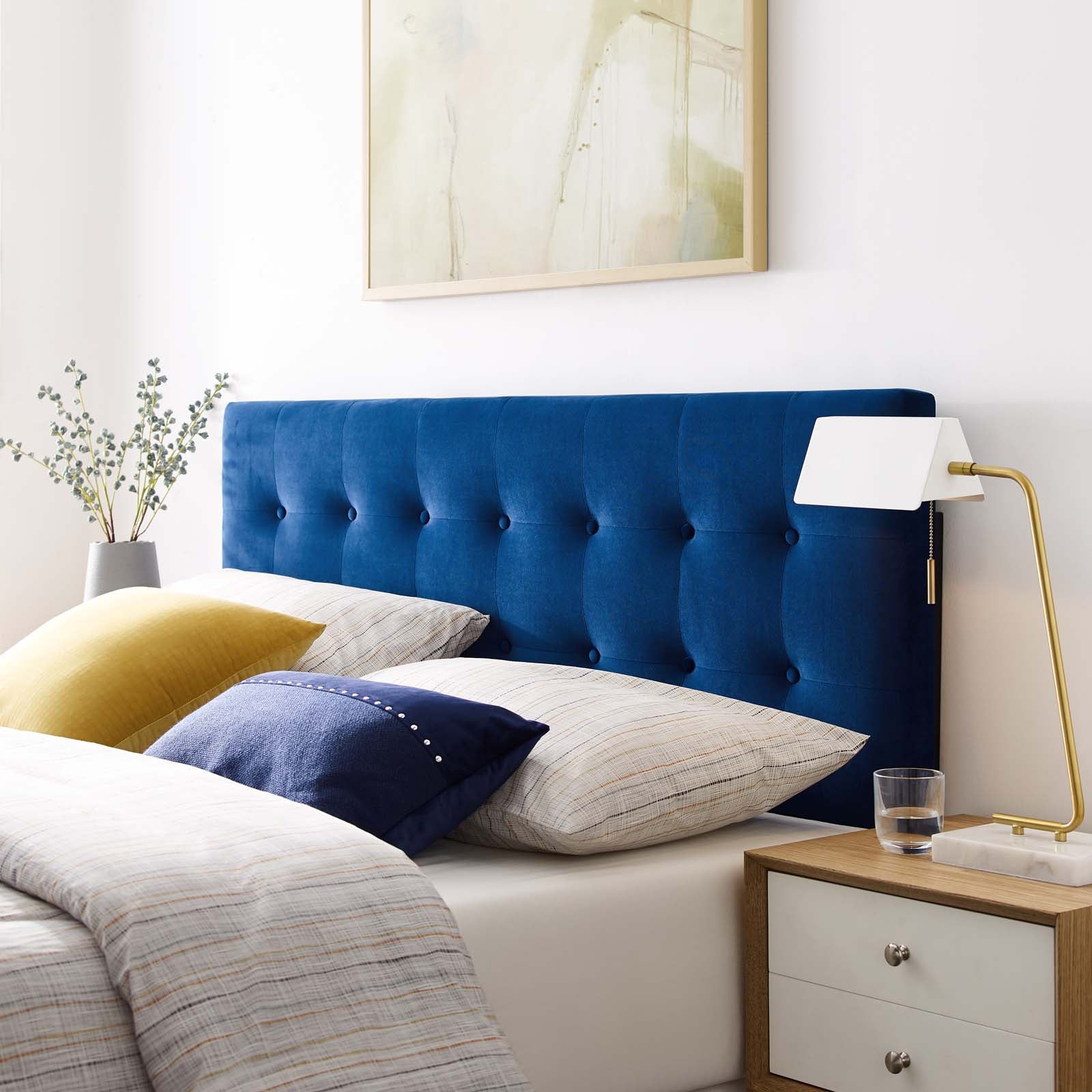 Modway Headboards - Emily Queen Biscuit Tufted Performance Velvet Headboard Navy