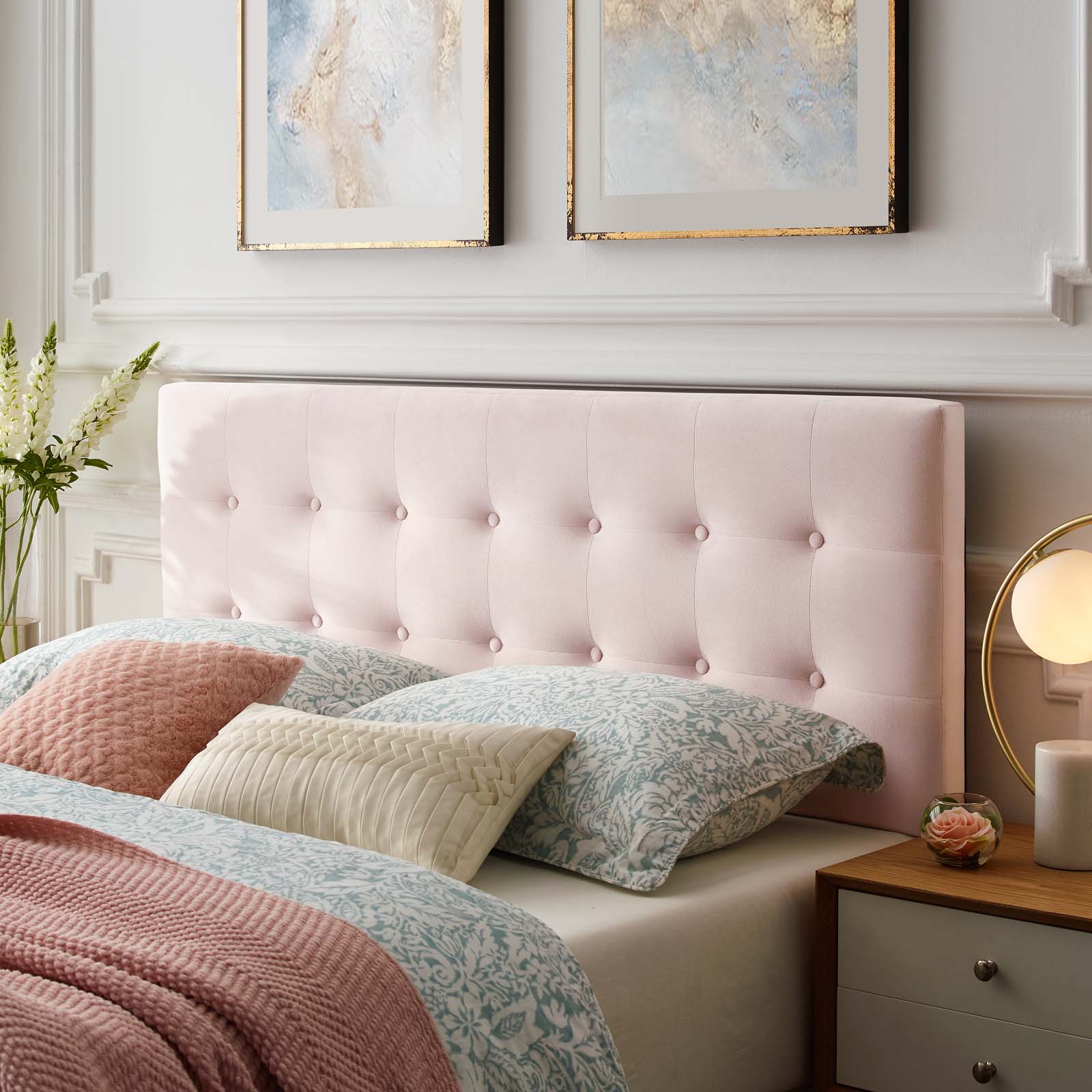 Modway Headboards - Emily Queen Biscuit Tufted Performance Velvet Headboard Pink