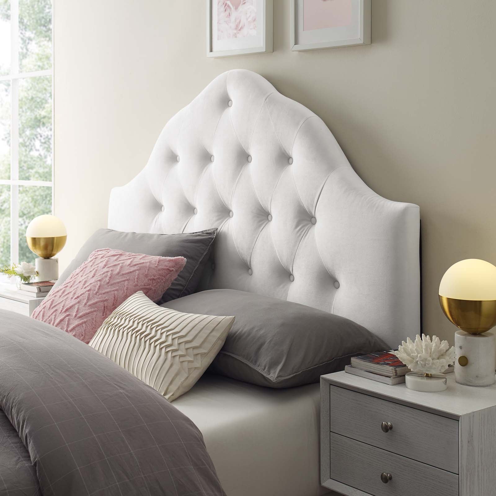 Modway Headboards - Sovereign Full Diamond Tufted Performance Velvet Headboard White