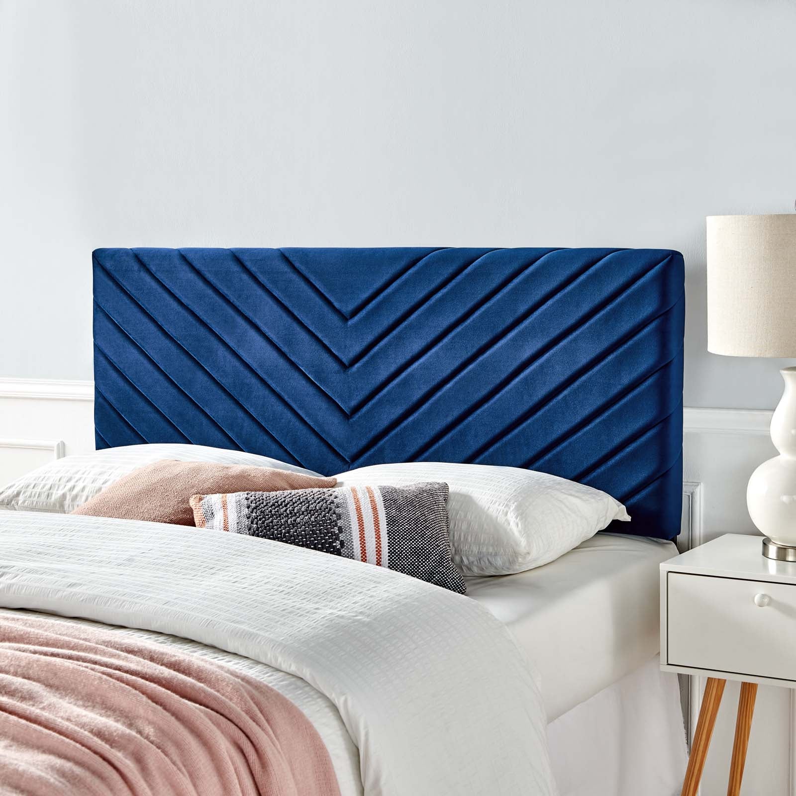 Modway Headboards - Alyson Angular Channel Performance Velvet Full / Queen Headboard Navy