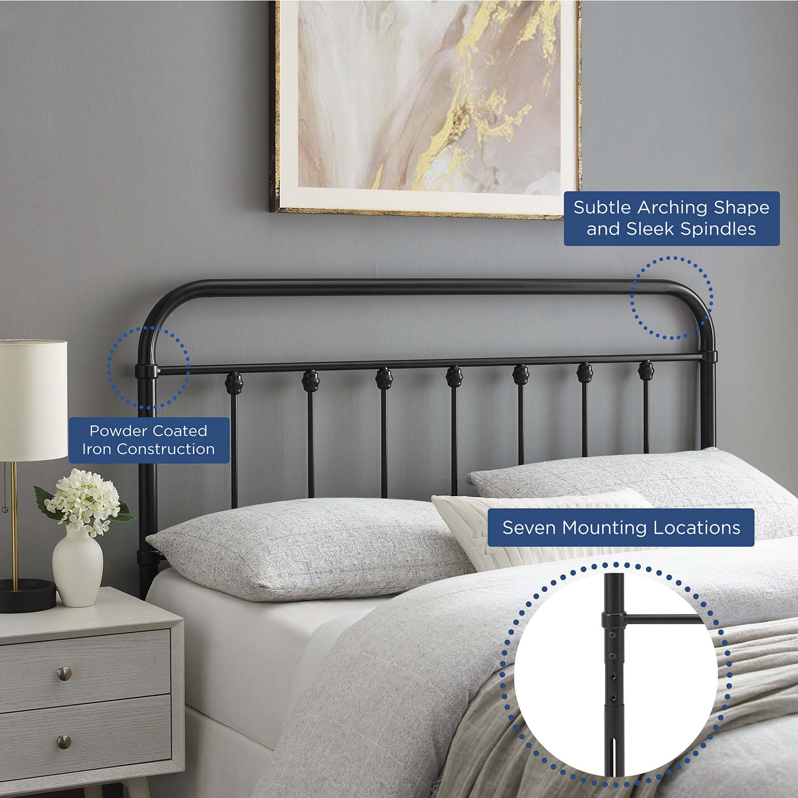 Modway Headboards - Sage Queen Metal Headboard Black