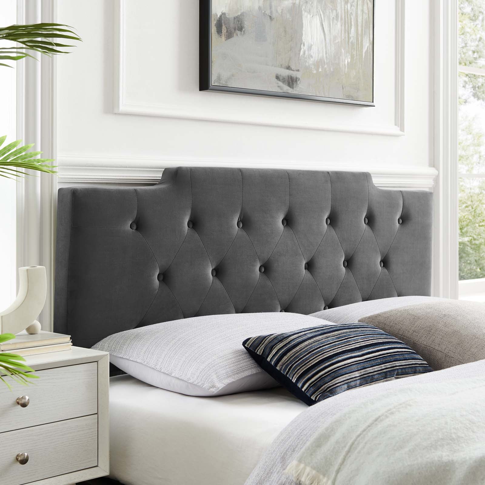 Dark gray queen deals headboard