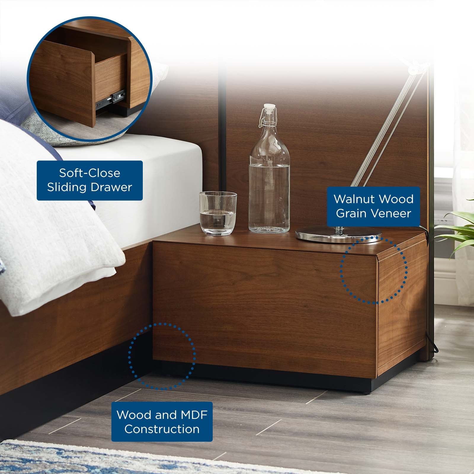 Modway Nightstands & Side Tables - Caima Nightstand Walnut