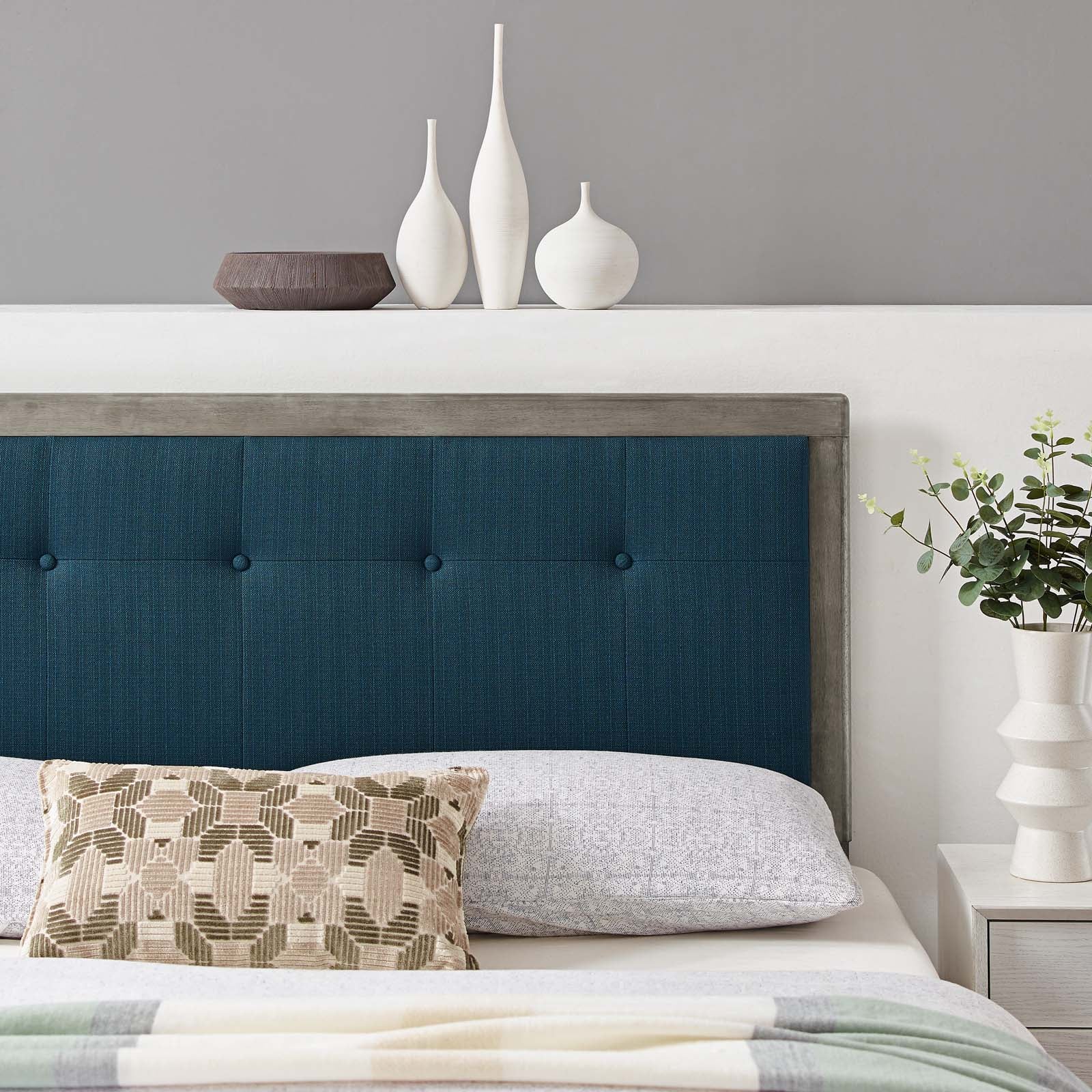 Modway Headboards - Draper Tufted Queen Fabric And Wood Headboard Gray Azure