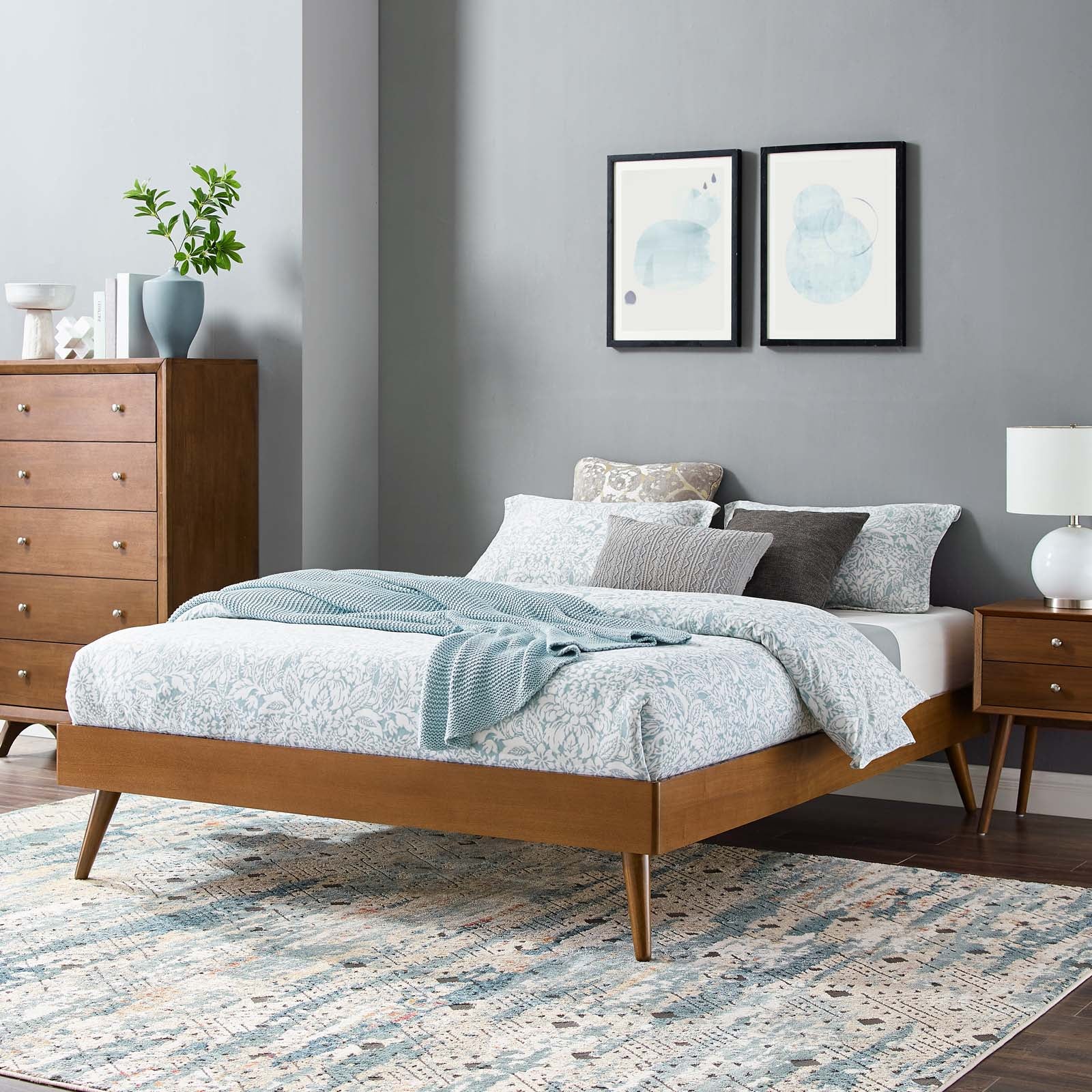 Modway Beds - Margo King Wood Platform Bed Frame Walnut