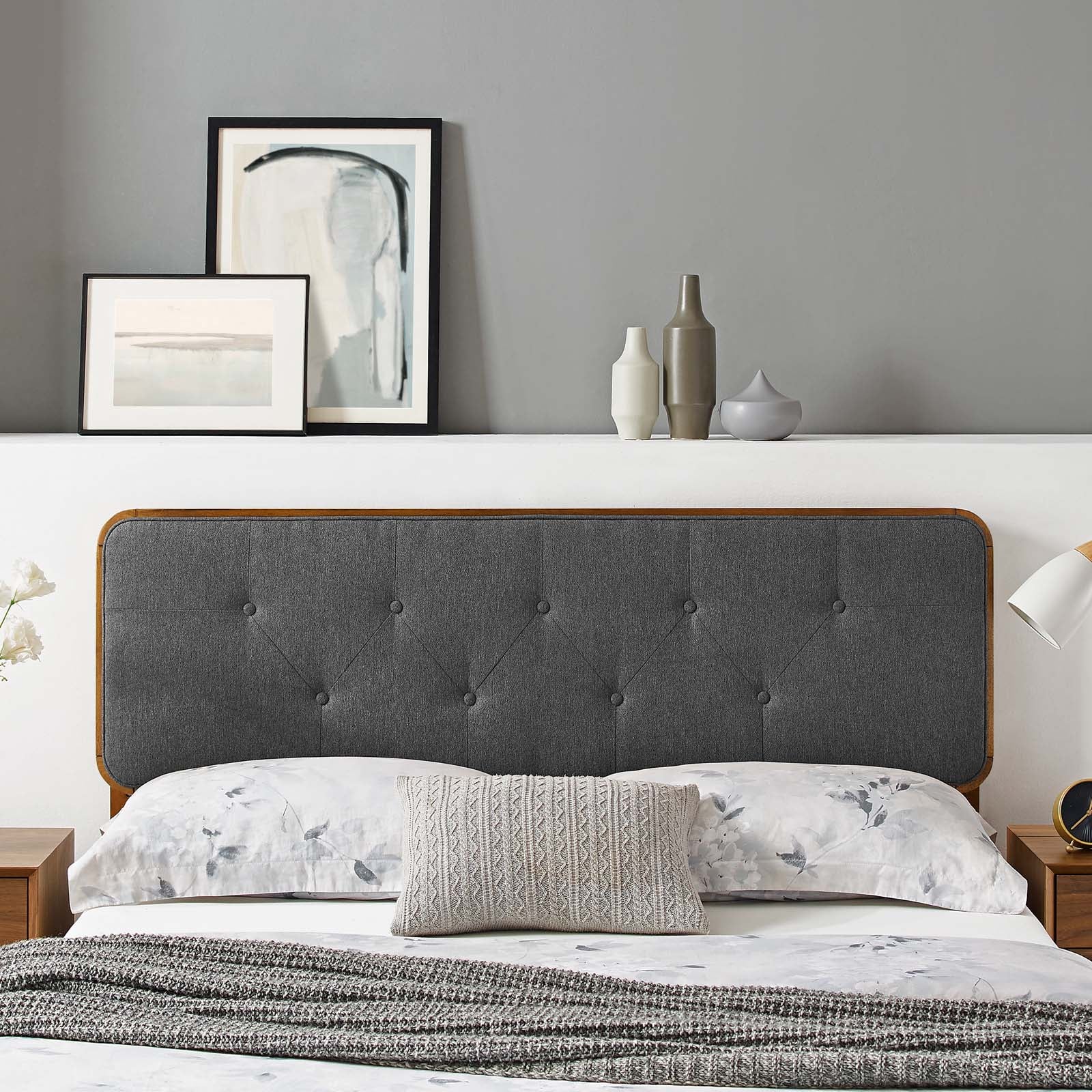 Modway Headboards - Collins Tufted King Fabric and Wood Headboard Walnut Charcoal