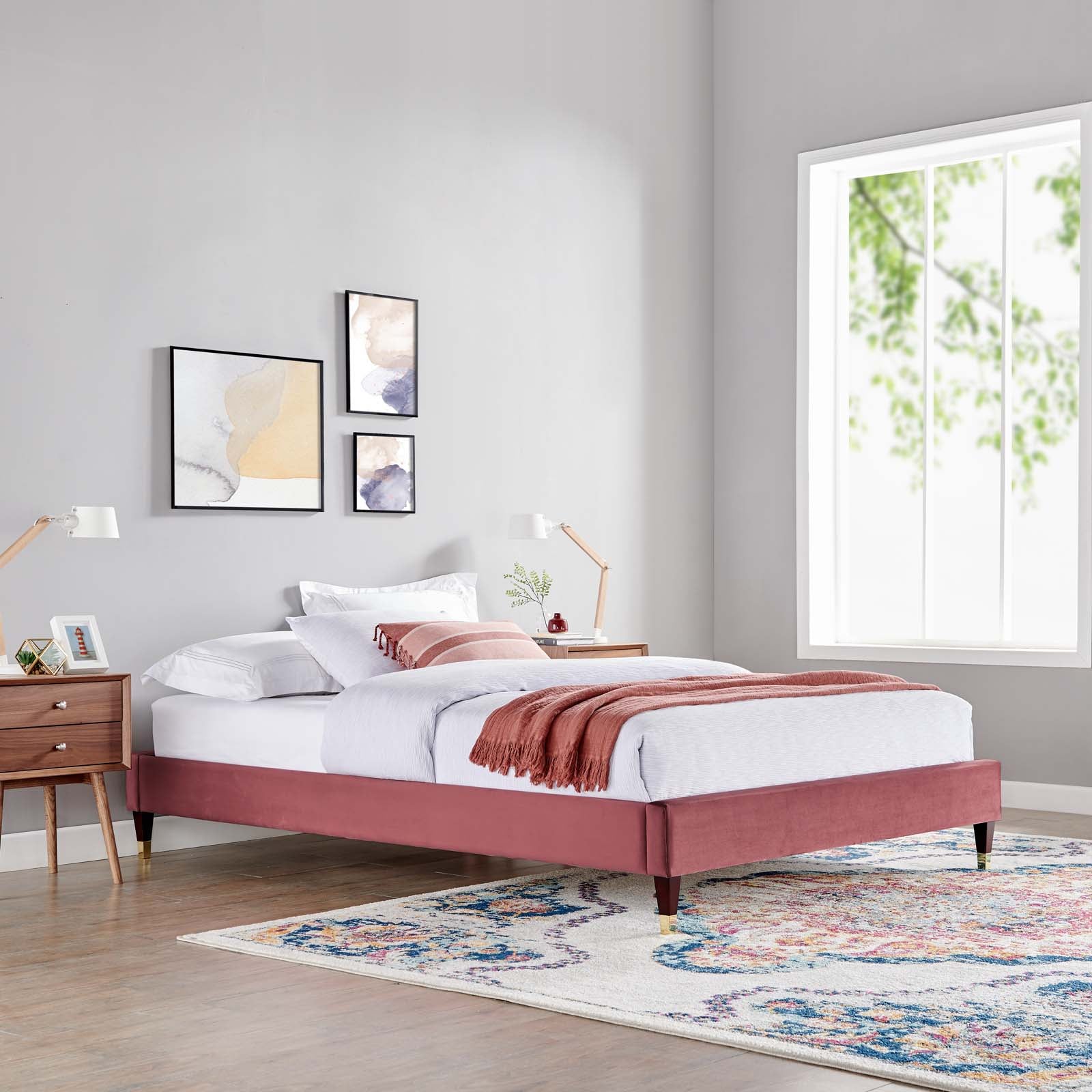 Shop Harlow King Performance Velvet Platform Bed Frame Dusty Rose