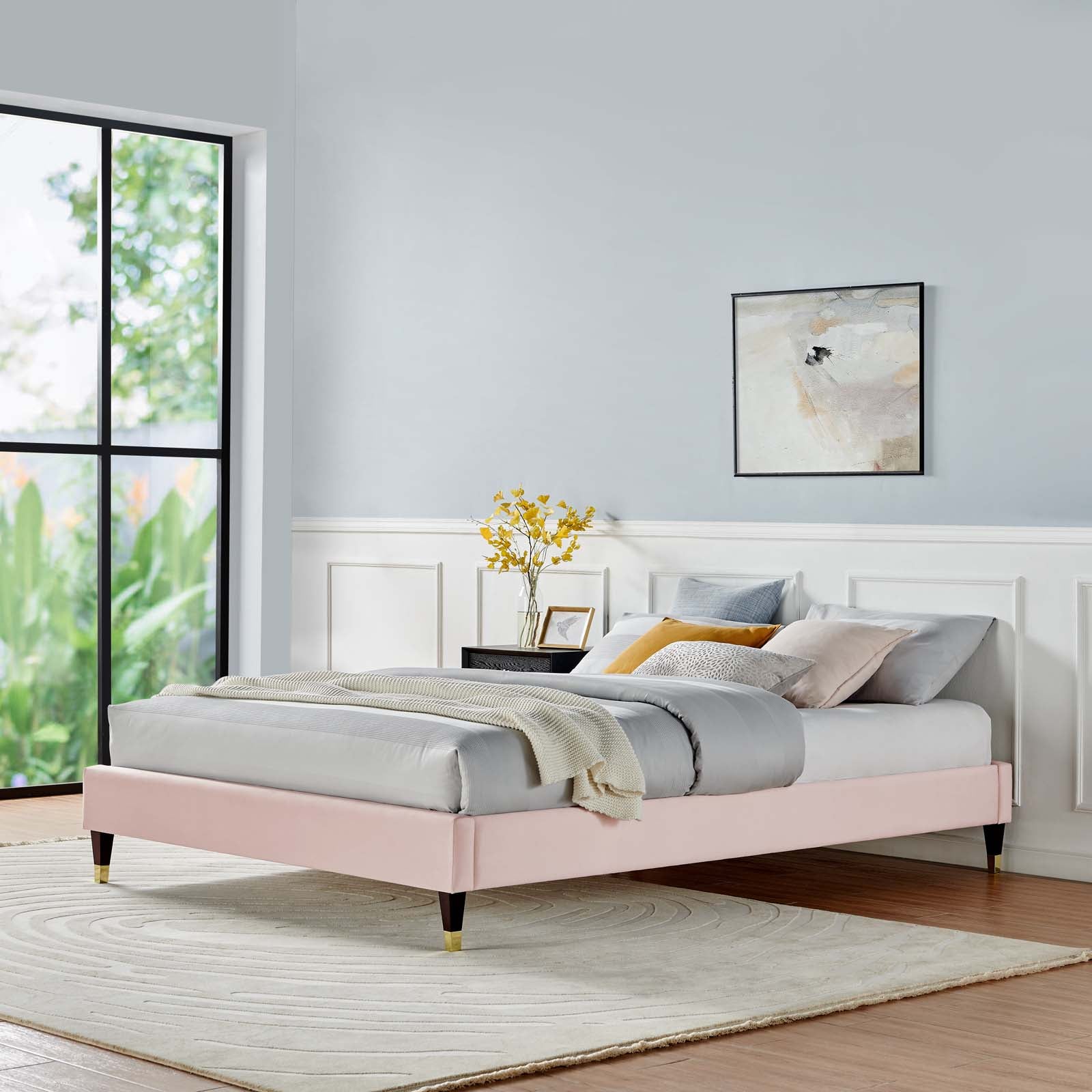 Shop Harlow King Performance Velvet Platform Bed Frame Pink Beds