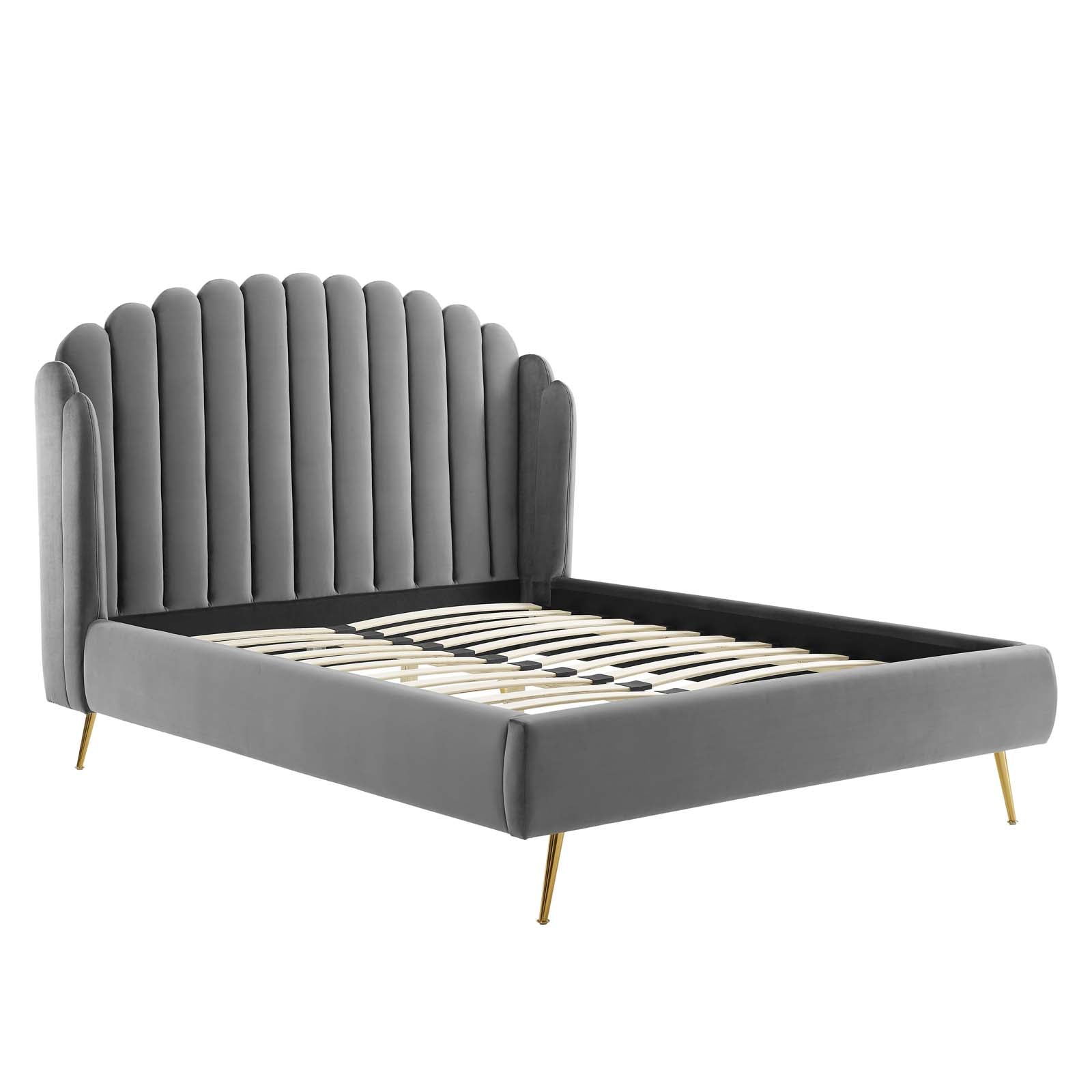 Grey velvet best sale wingback bed