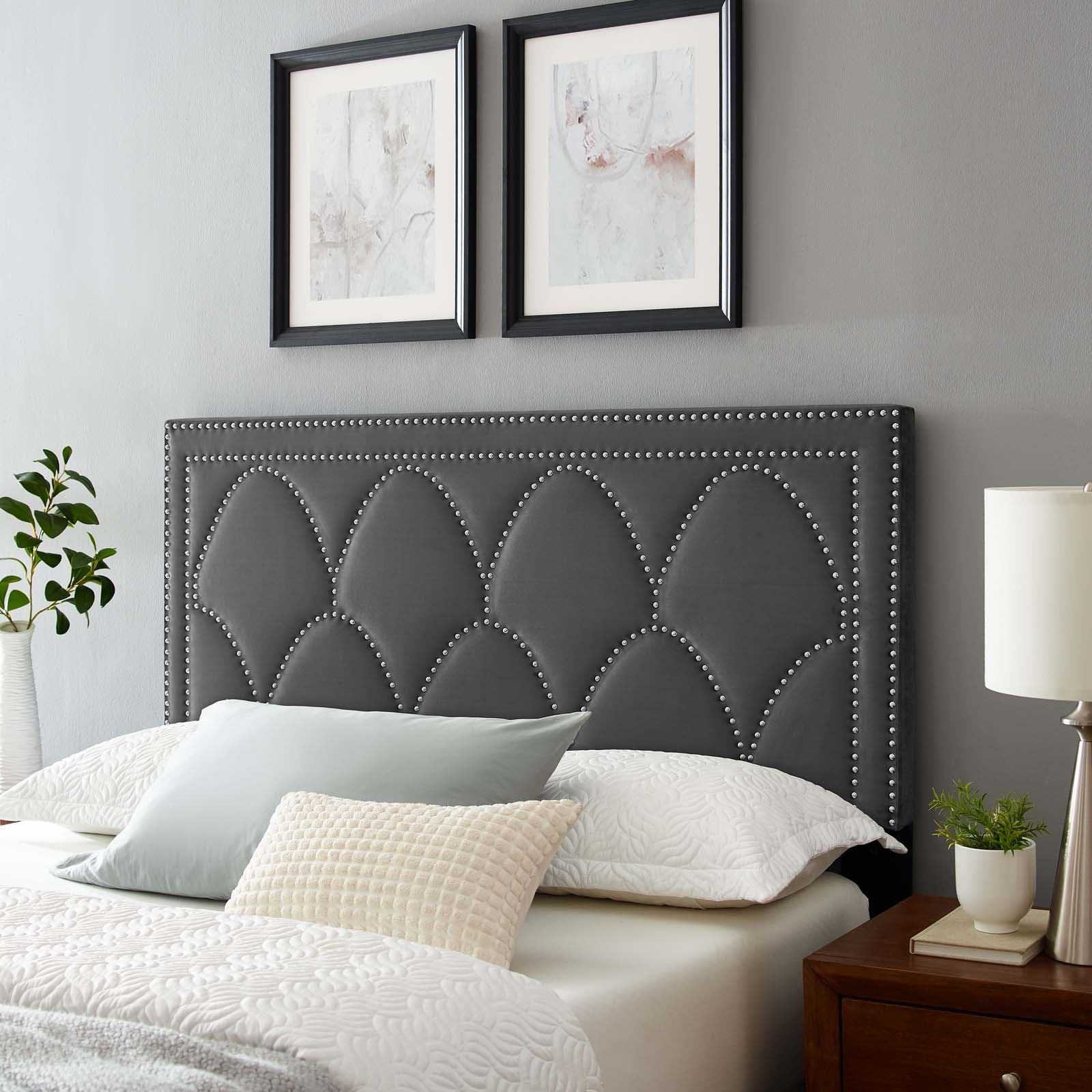 Modway Headboards - Greta Performance Velvet Twin Headboard Charcoal