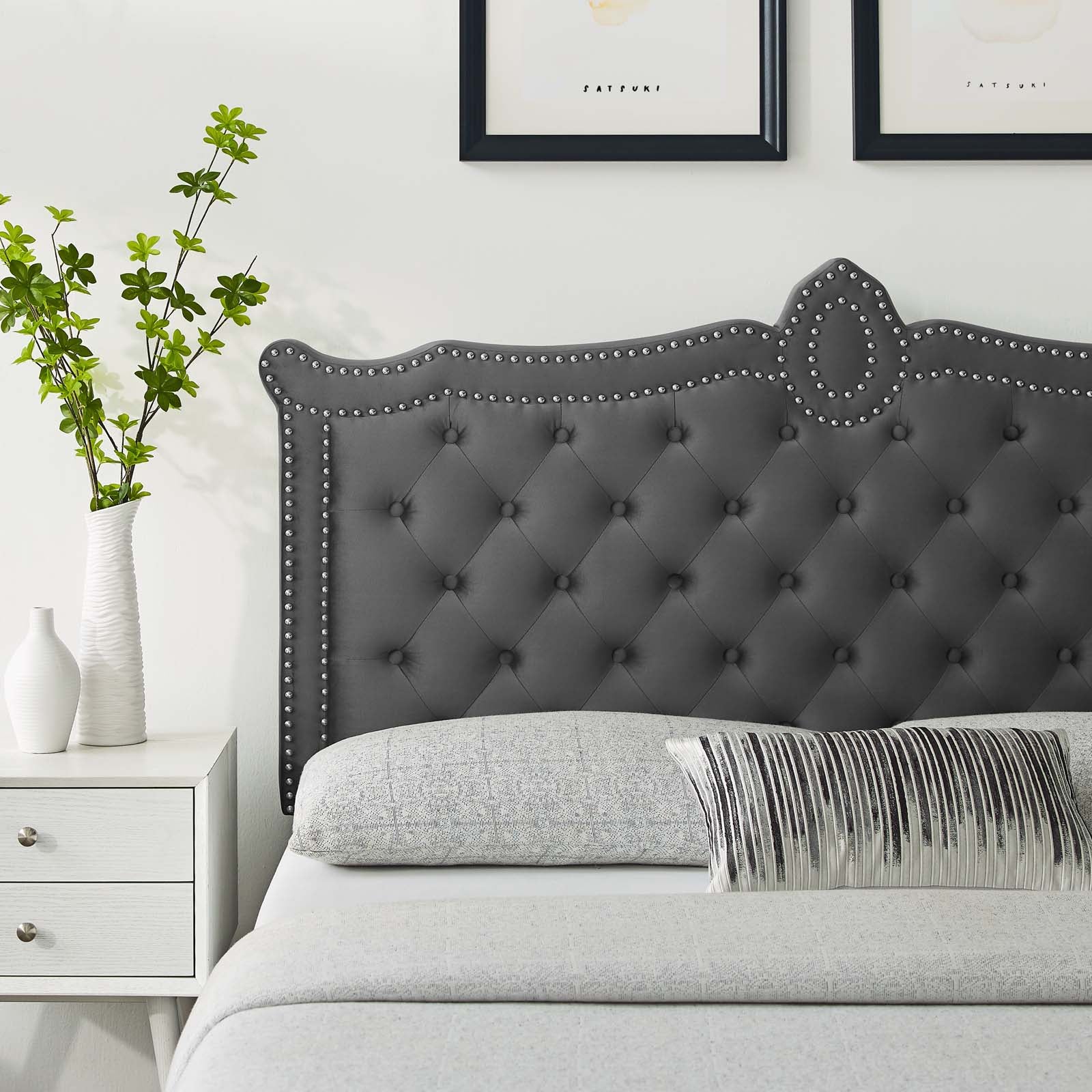 Modway Headboards - Louisa Tufted Performance Velvet Full/Queen Headboard Charcoal