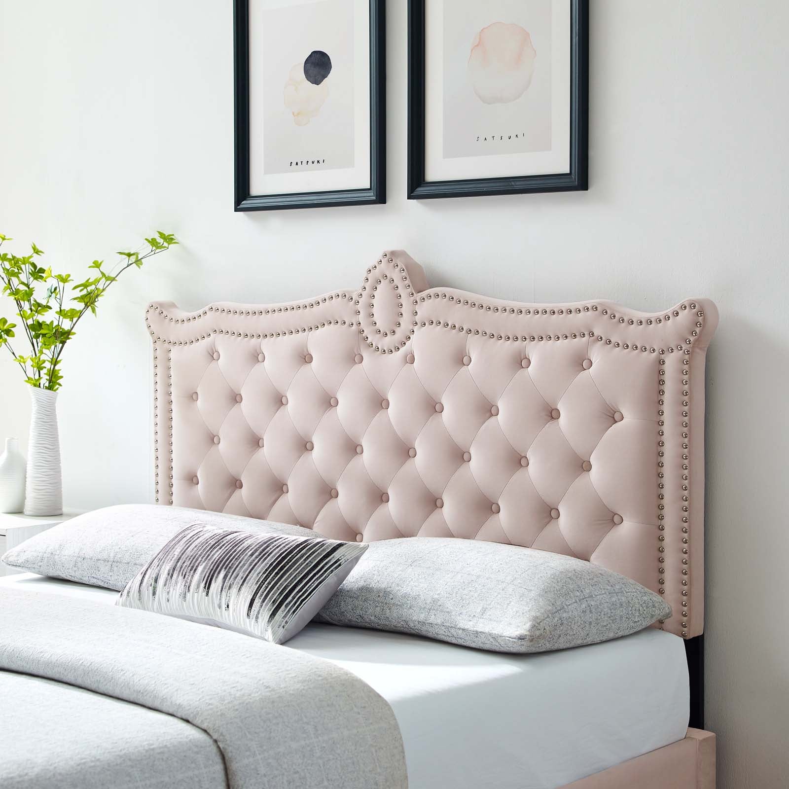 Pink tufted headboard deals full