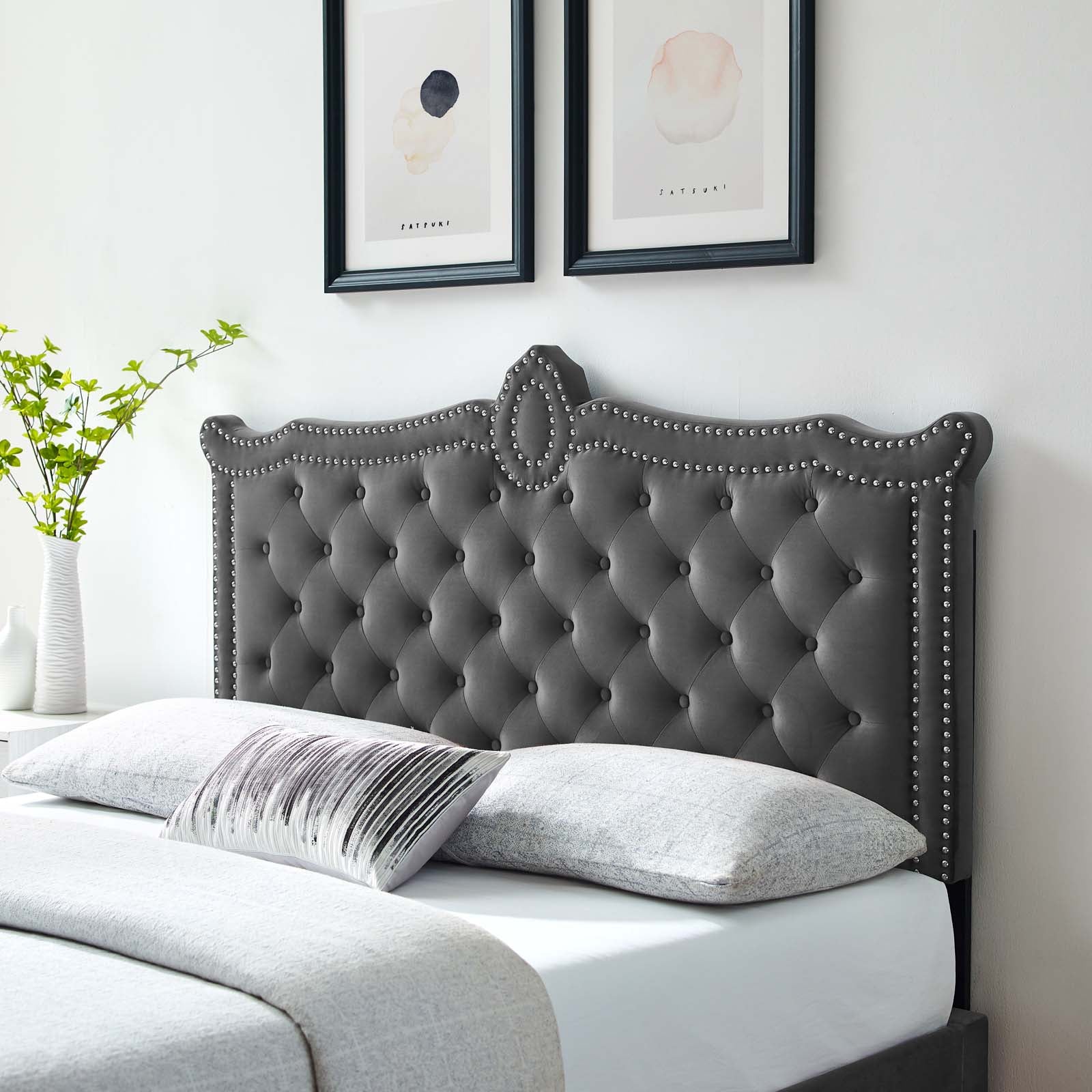 Modway Headboards - Louisa Tufted Performance Velvet King/California King Headboard Charcoal