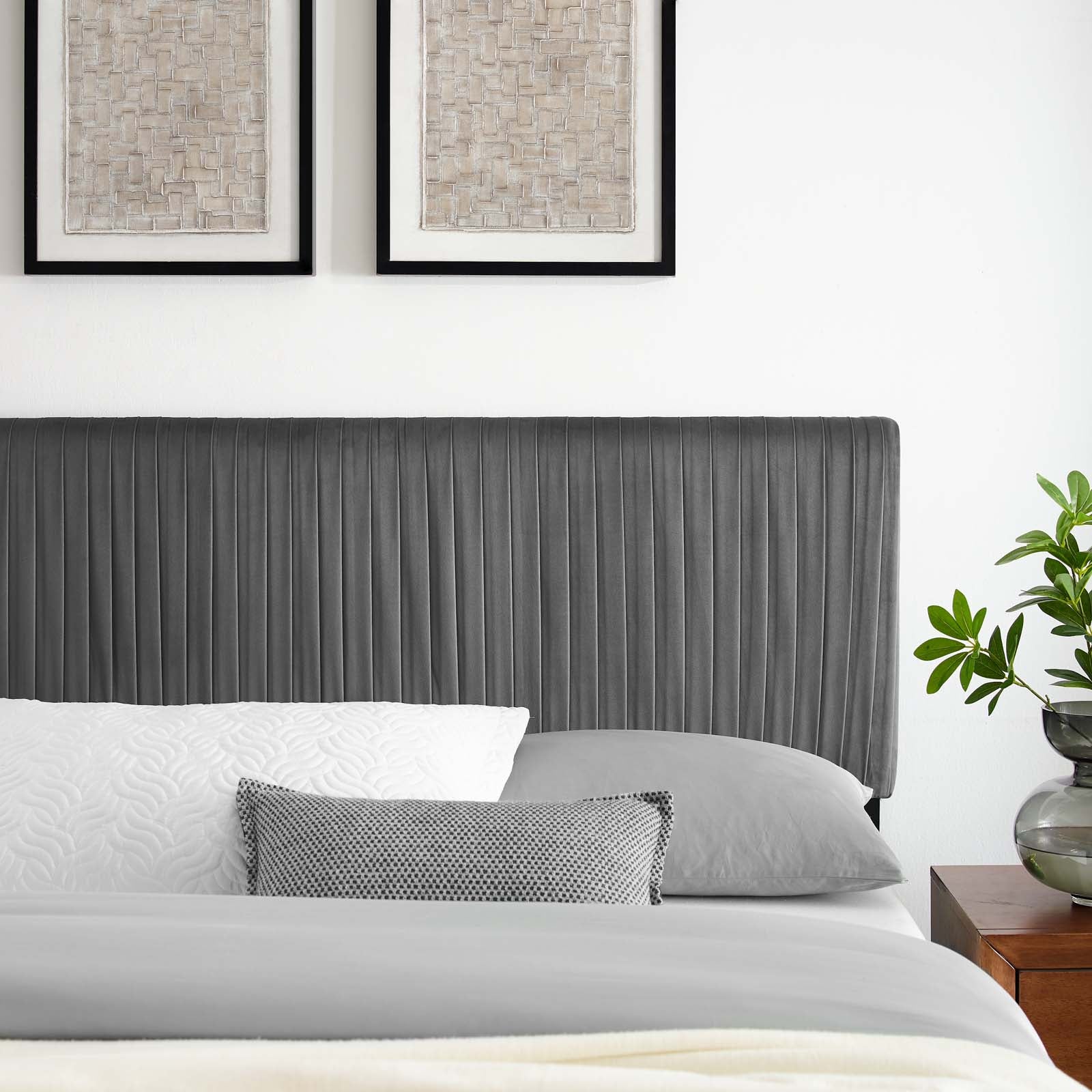 Modway Headboards - Eloise Channel Tufted Performance Velvet Full/Queen Headboard Charcoal