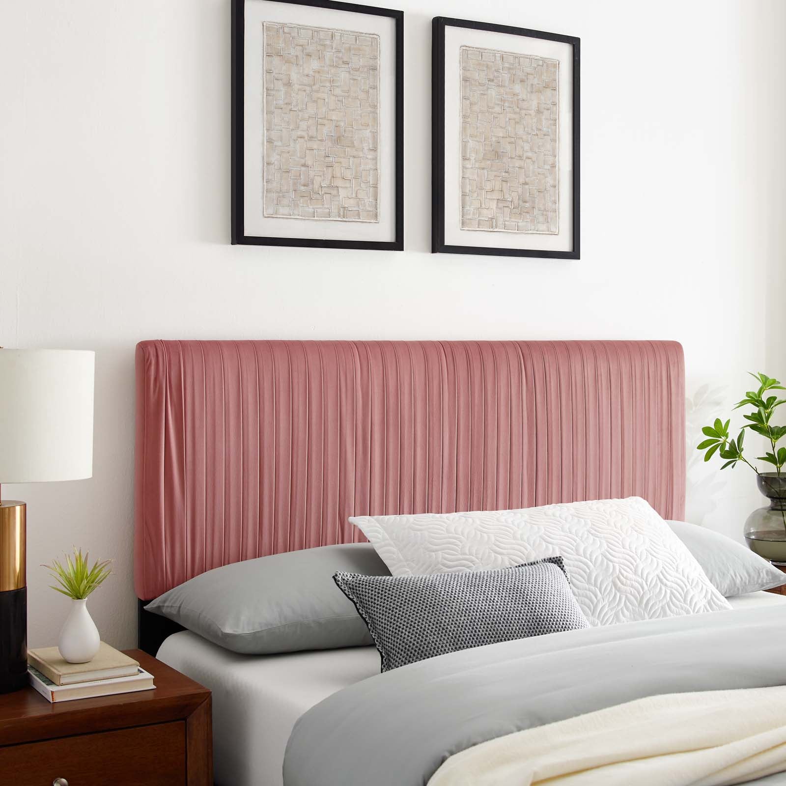 Modway Headboards - Eloise Channel Tufted Performance Velvet Full/Queen Headboard Dusty Rose