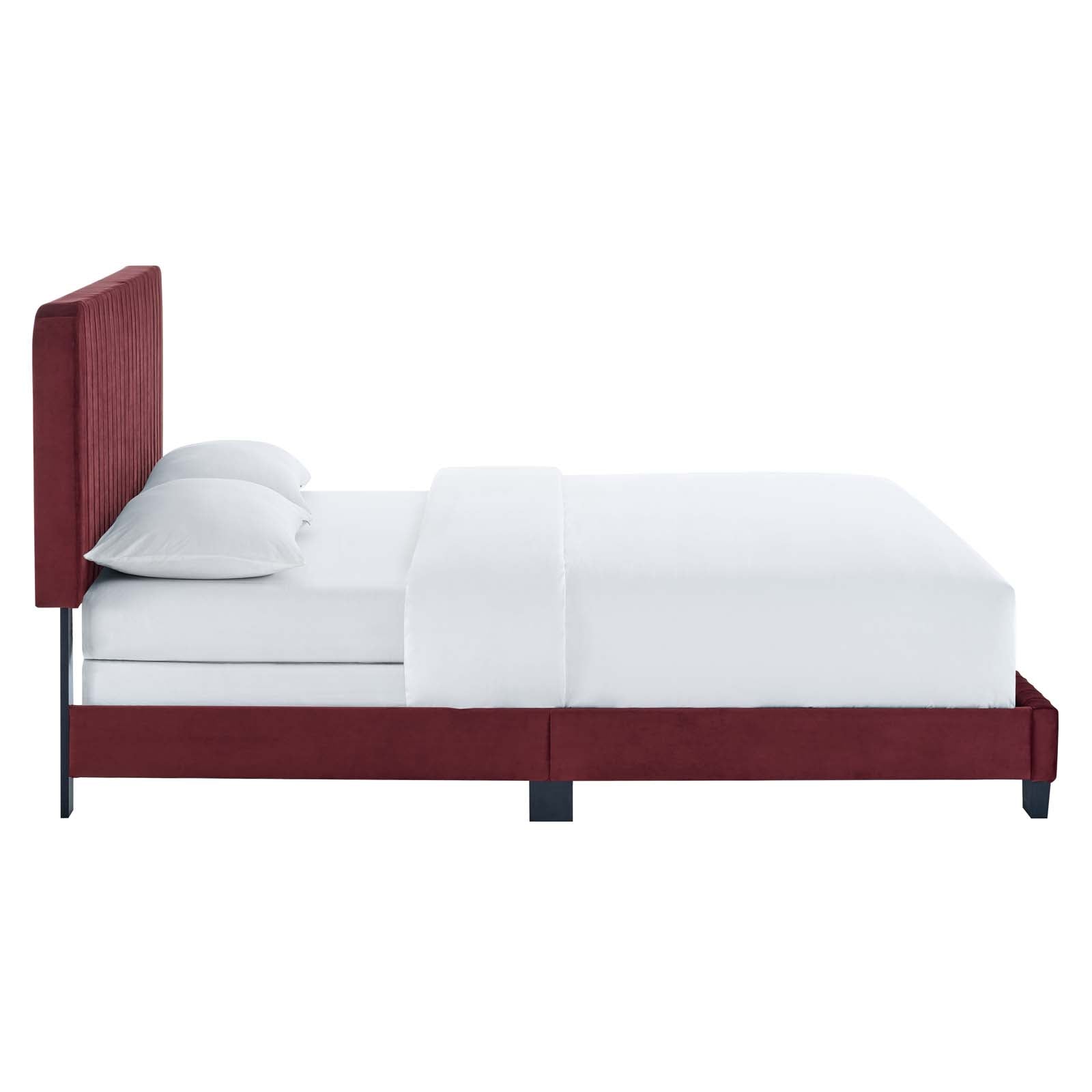 Modway Beds - Celine Channel Tufted Performance Velvet Twin Bed Maroon