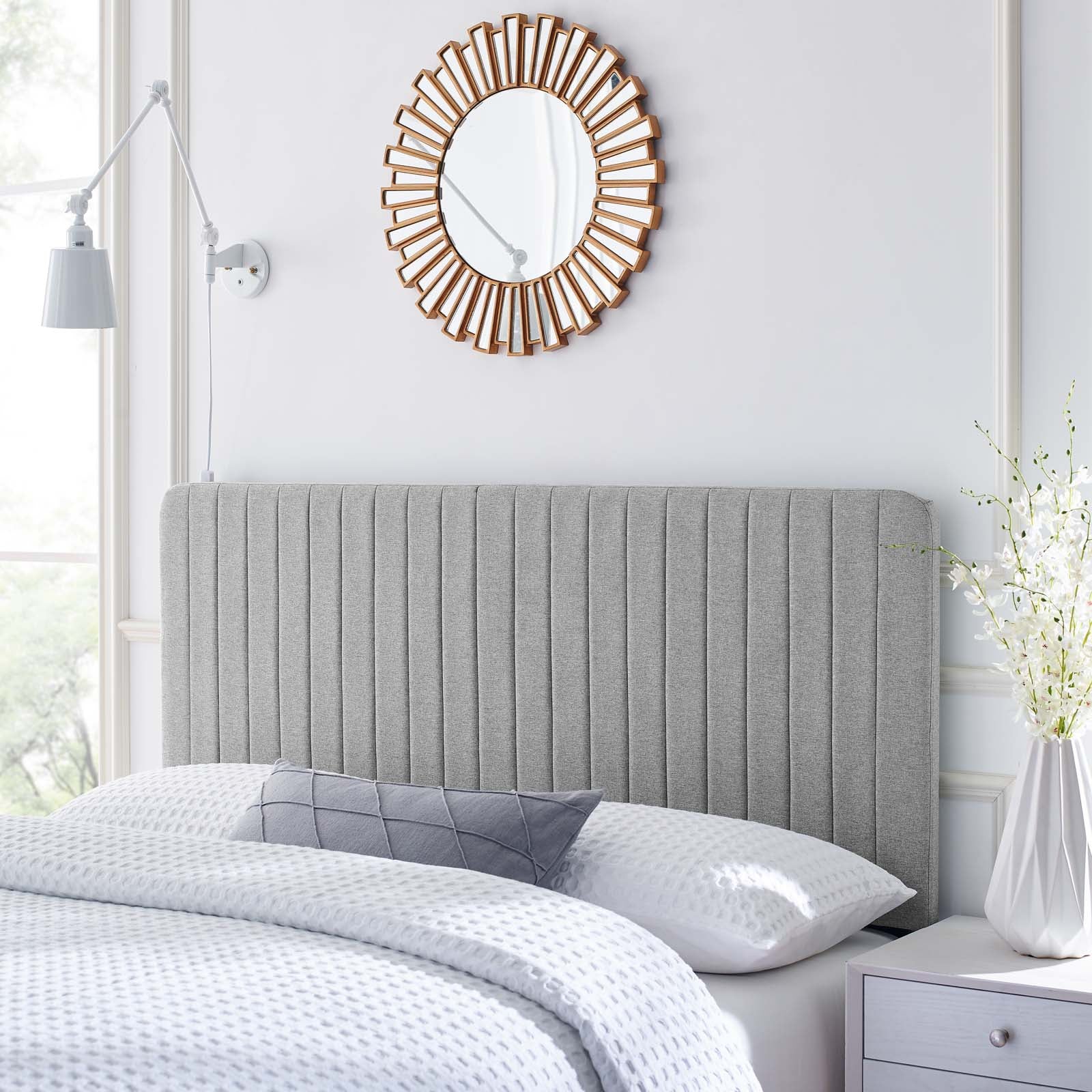 Modway Headboards - Milenna Channel Tufted Upholstered Fabric Full/Queen Headboard Light Gray