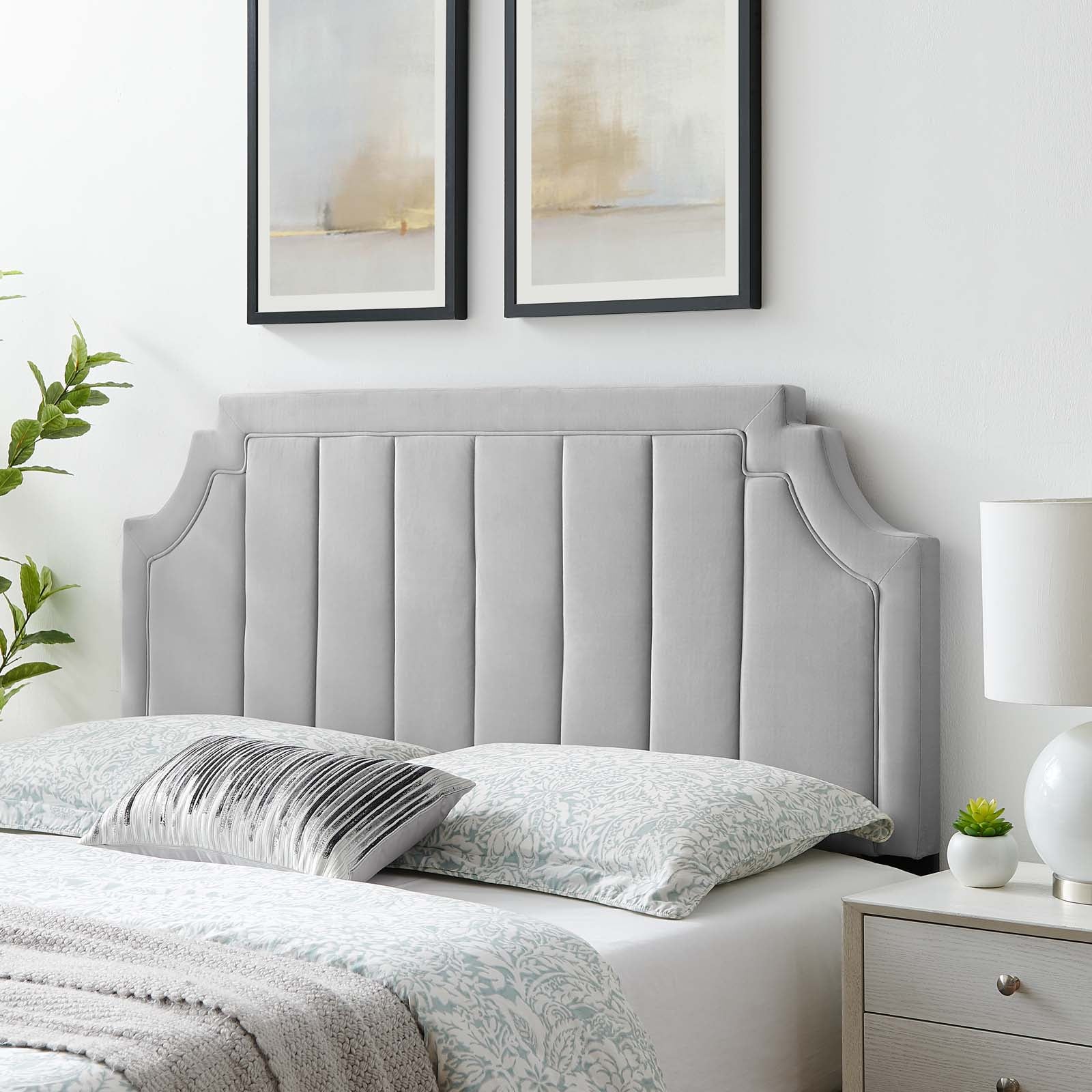 Modway Headboards - Alyona Channel Tufted Performance Velvet Full/Queen Headboard Light Gray