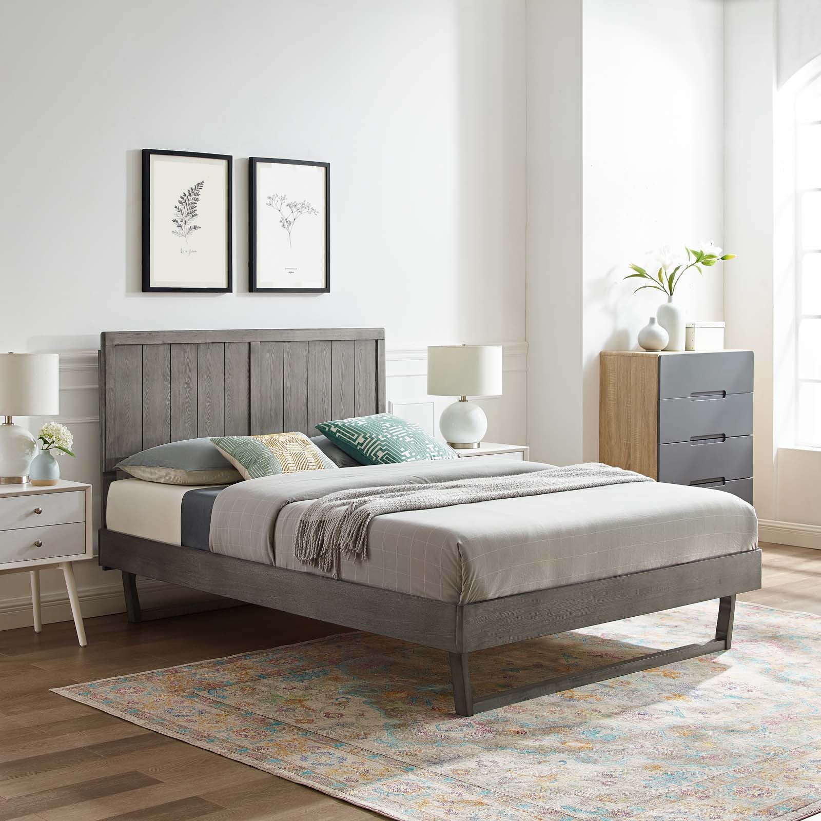 Modway Beds - Alana Queen Wood Platform Bed With Angular Frame Gray