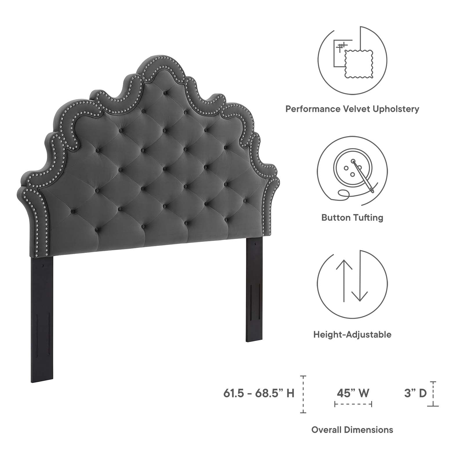 Modway Headboards - Arabella Button-Tufted Performance Velvet Twin Headboard Charcoal