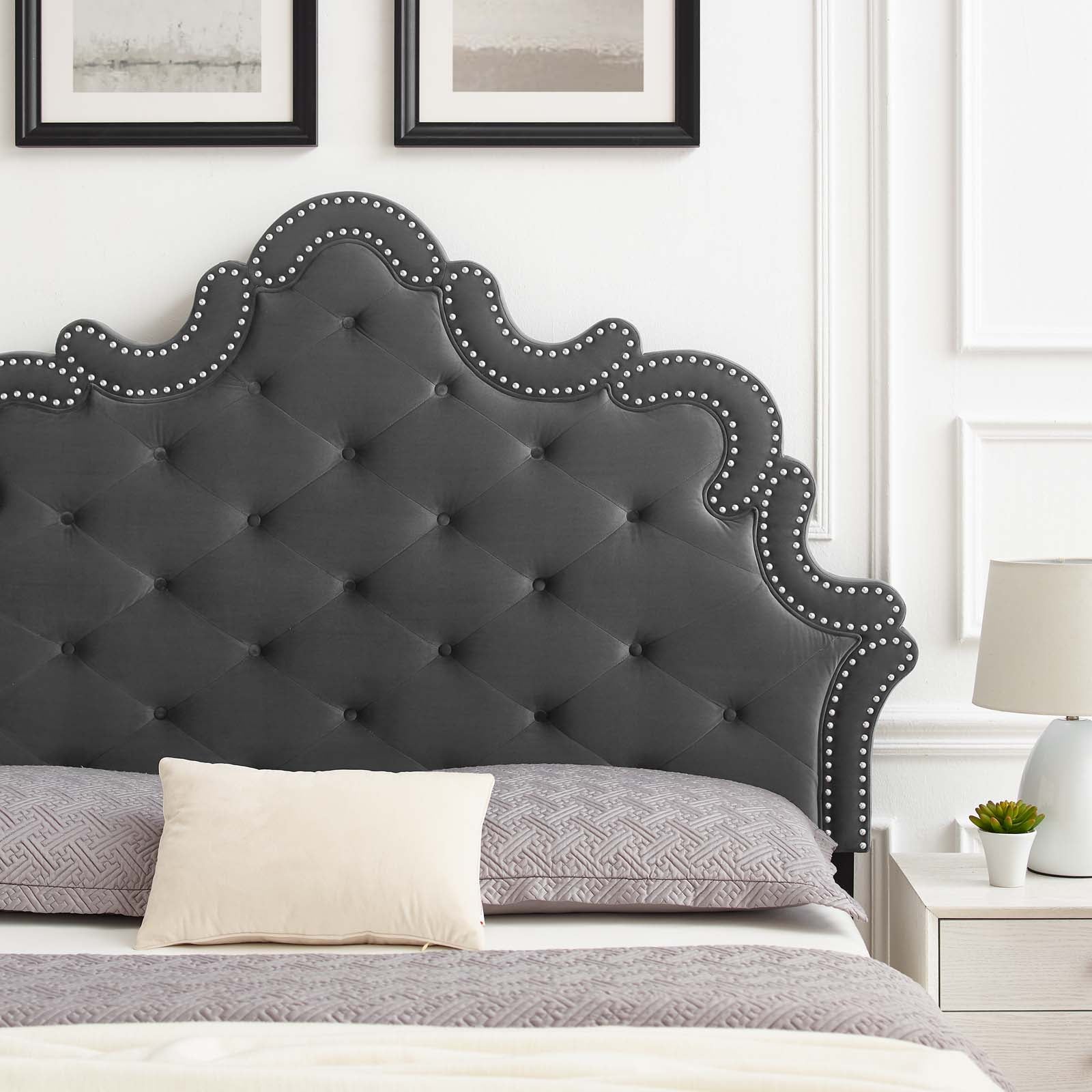 Modway Headboards - Arabella Button-Tufted Performance Velvet Twin Headboard Charcoal