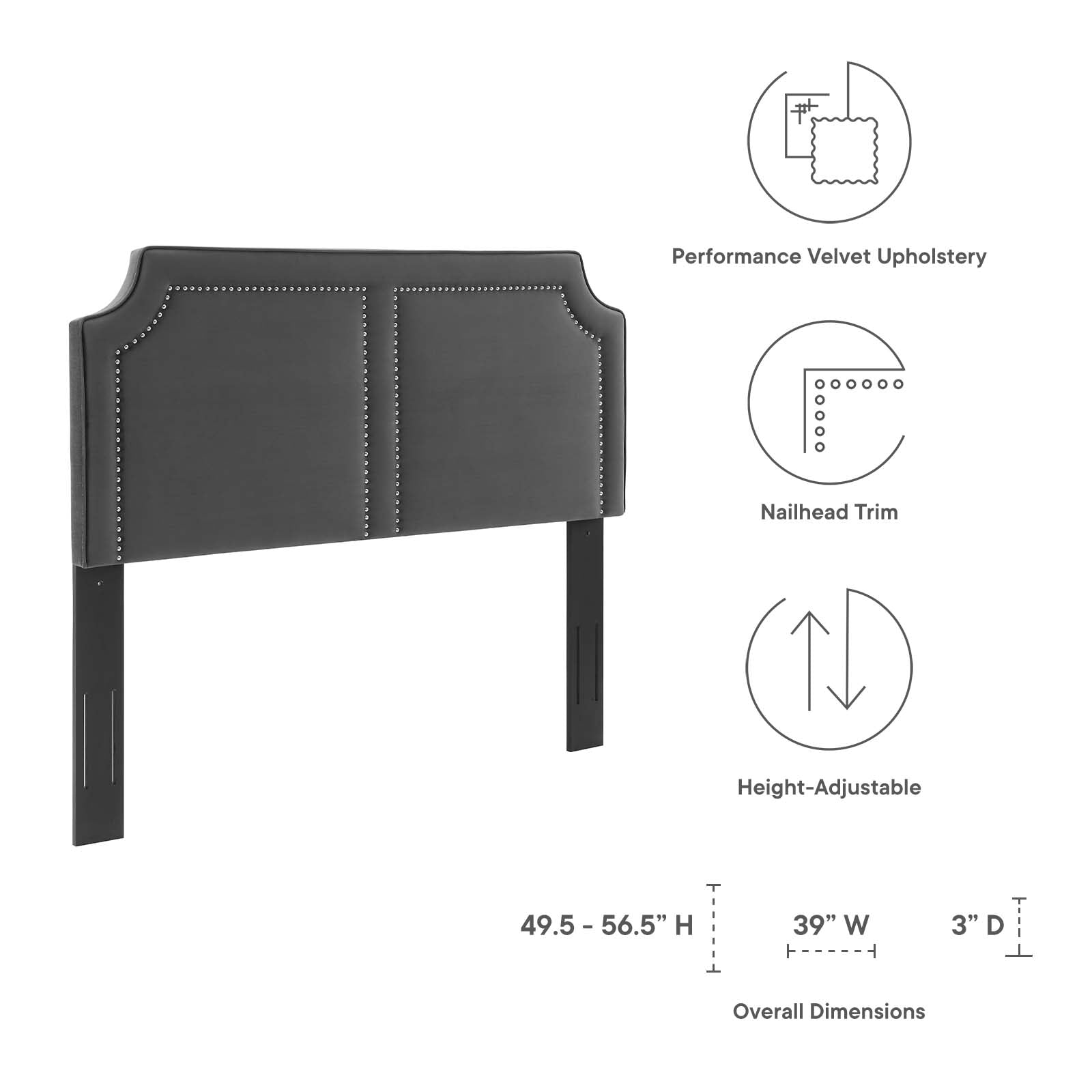 Modway Headboards - Cynthia Performance Velvet Twin Headboard Charcoal