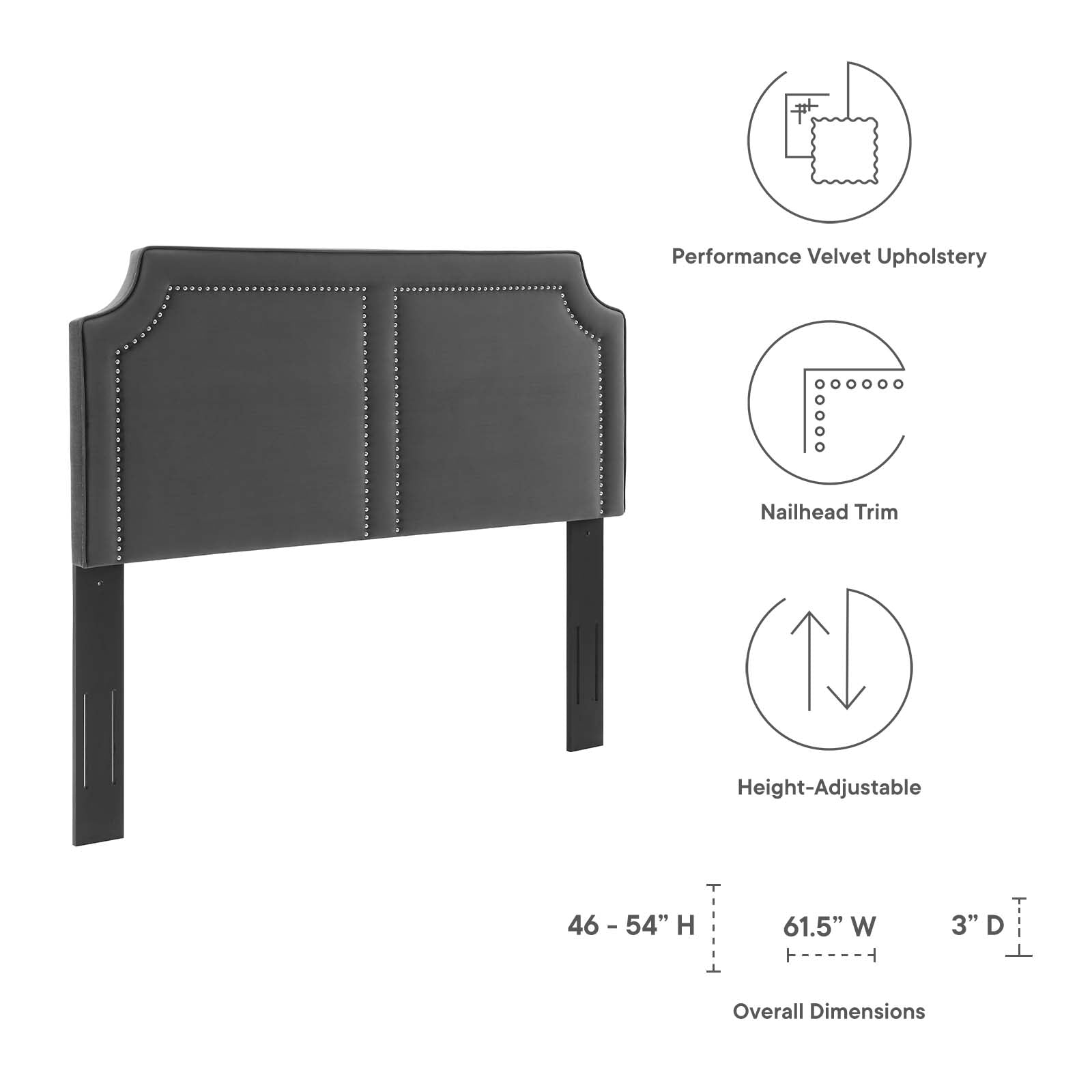 Modway Headboards - Cynthia Performance Velvet Full/Queen Headboard Charcoal