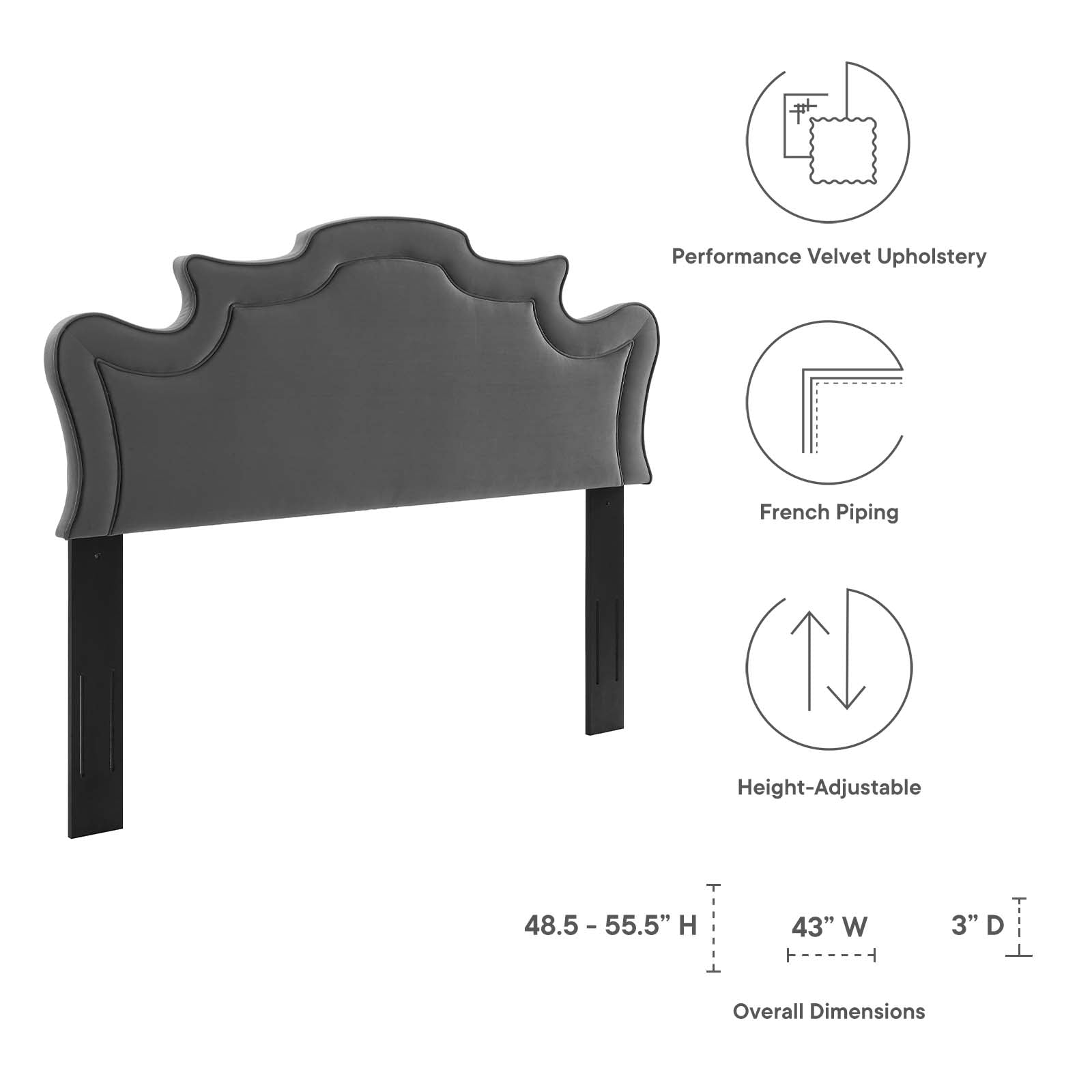 Modway Headboards - Evangeline Performance Velvet Twin Headboard Charcoal