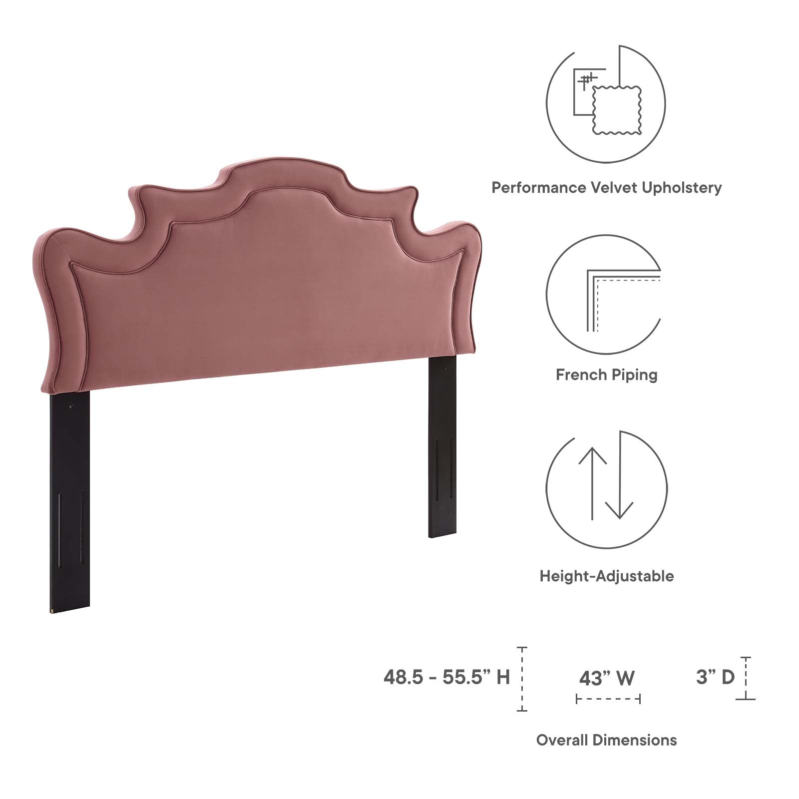 Modway Headboards - Evangeline Performance Velvet Twin Headboard Dusty Rose