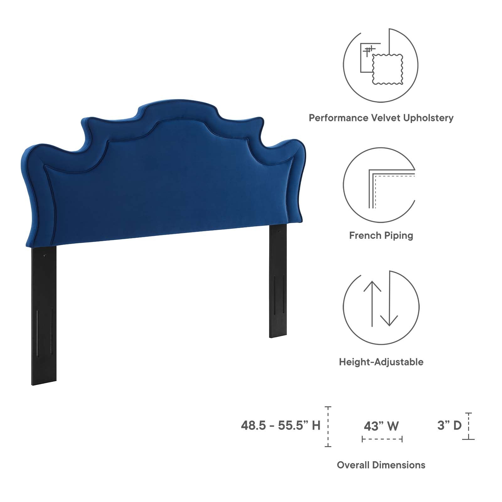 Modway Headboards - Evangeline Performance Velvet Twin Headboard Navy