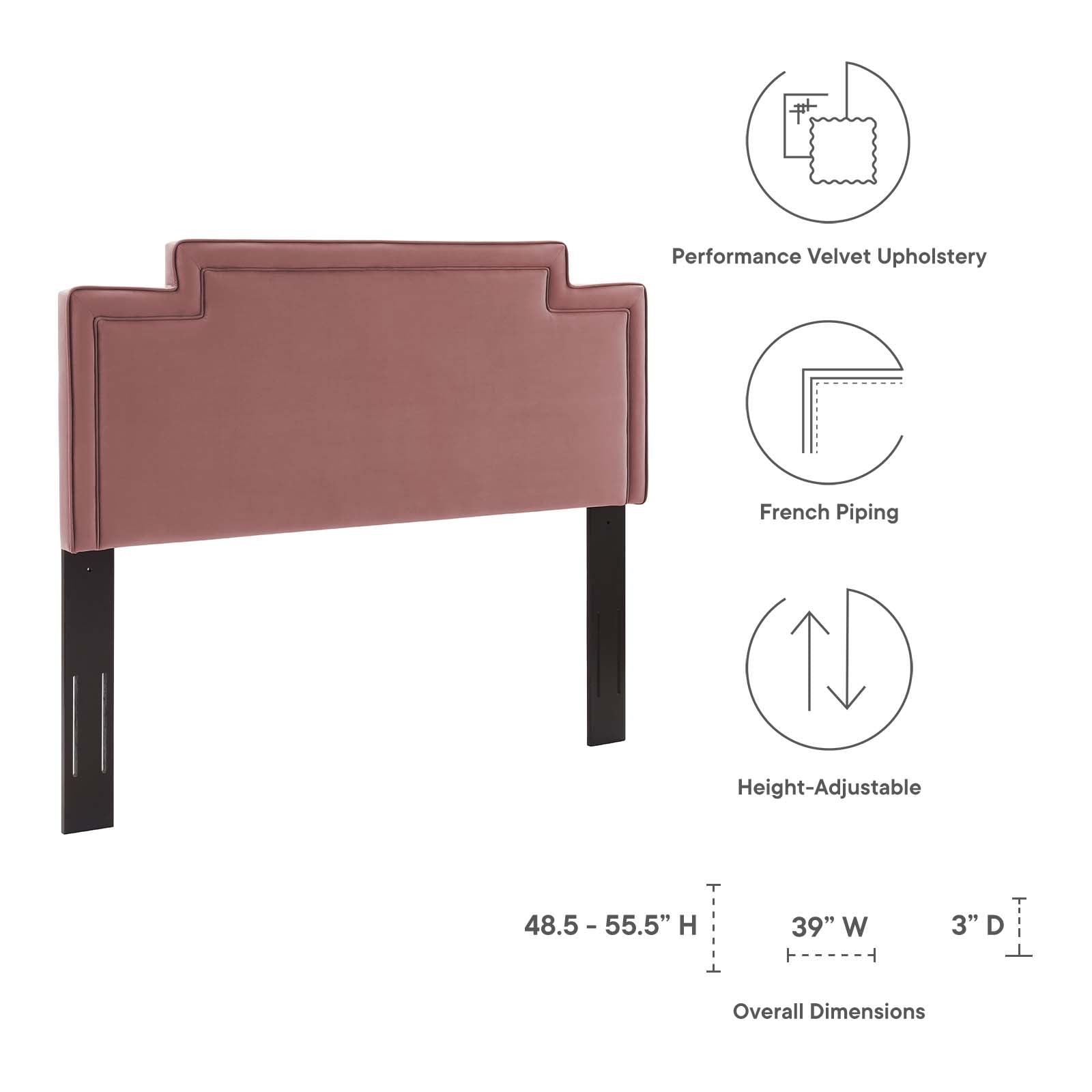 Modway Headboards - Transfix Performance Velvet Twin Headboard Dusty Rose