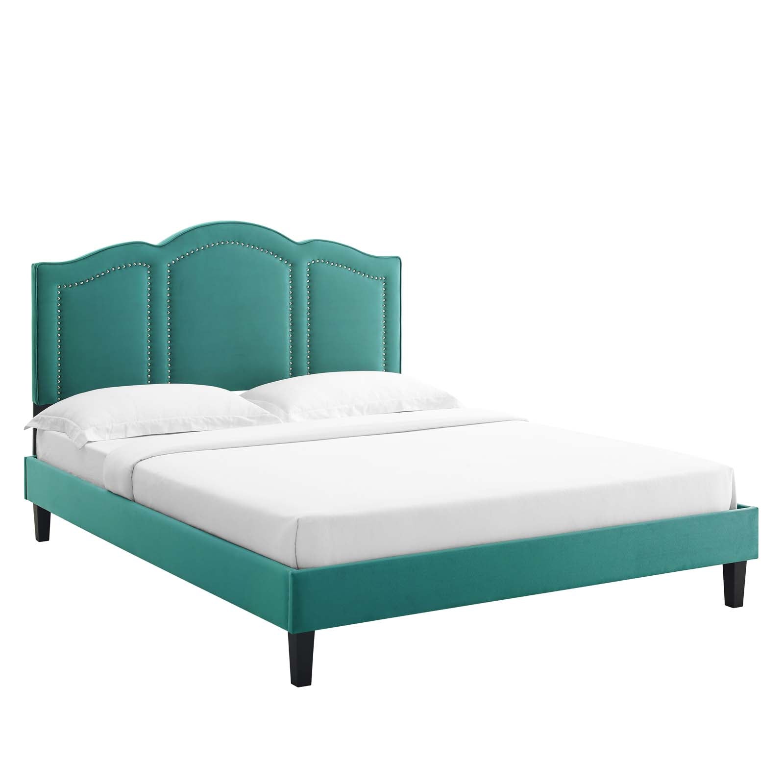 Modway Headboards - Emerson Performance Velvet Queen Platform Bed Teal