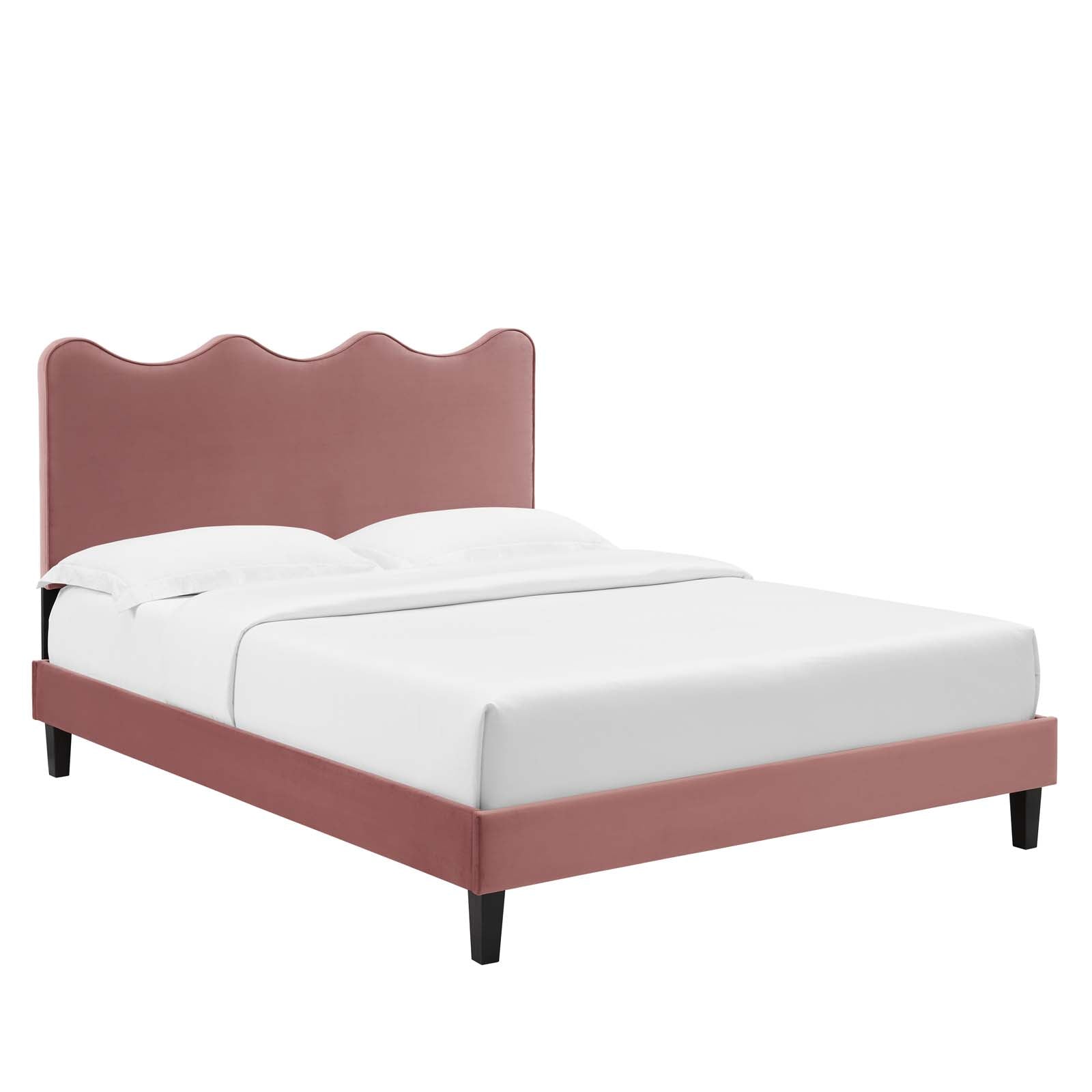 Modway Beds - Current-Performance-Velvet-Queen-Platform-Bed-Dusty-Rose