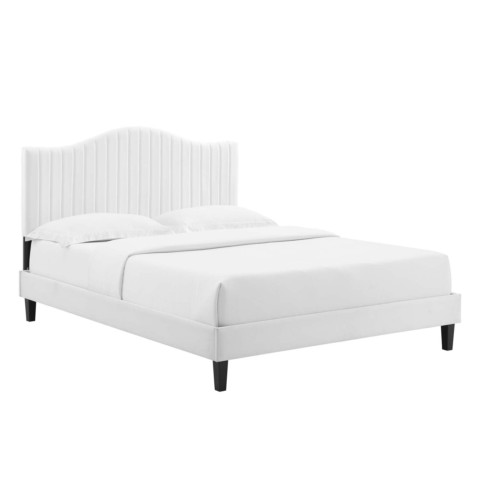 Modway Beds - Juniper-Channel-Tufted-Performance-Velvet-Queen-Platform-Bed-White